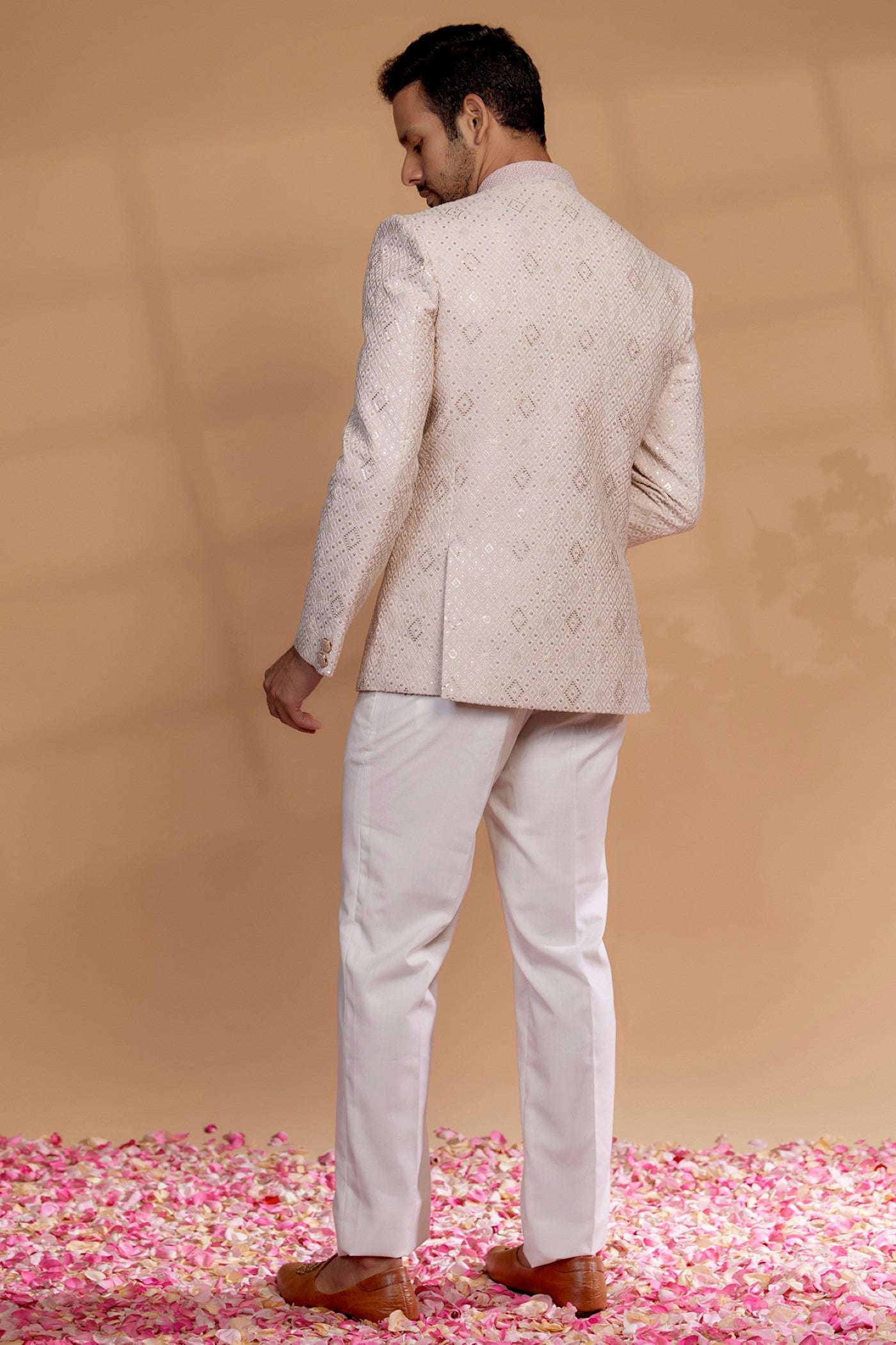 Soft Pink Silk Sequined Jodhpuri Set