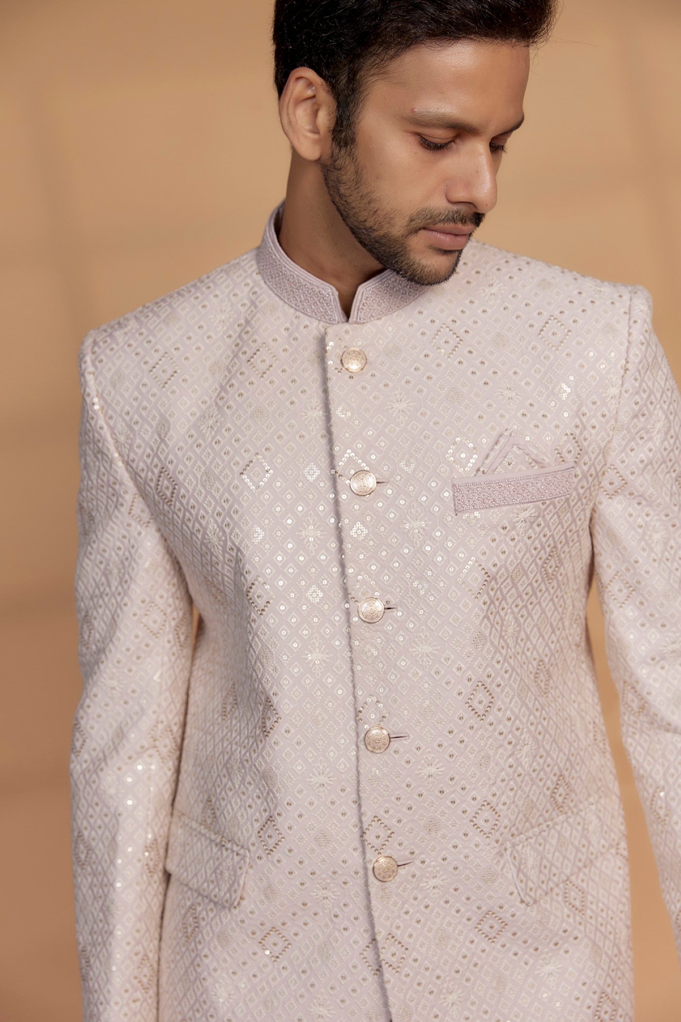 Soft Pink Silk Sequined Jodhpuri Set