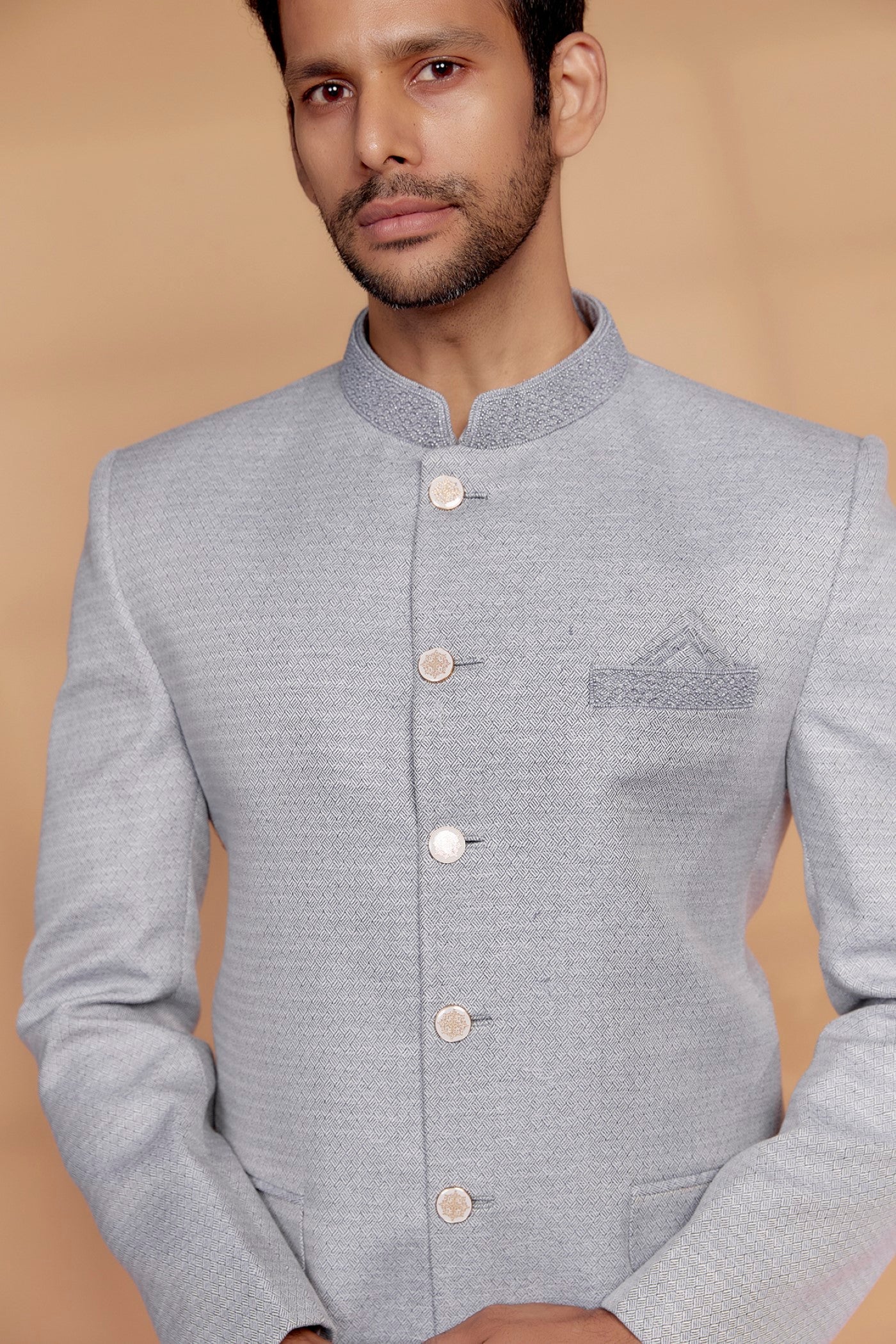 Lavender Jacquard Embroidered Jodhpuri Set