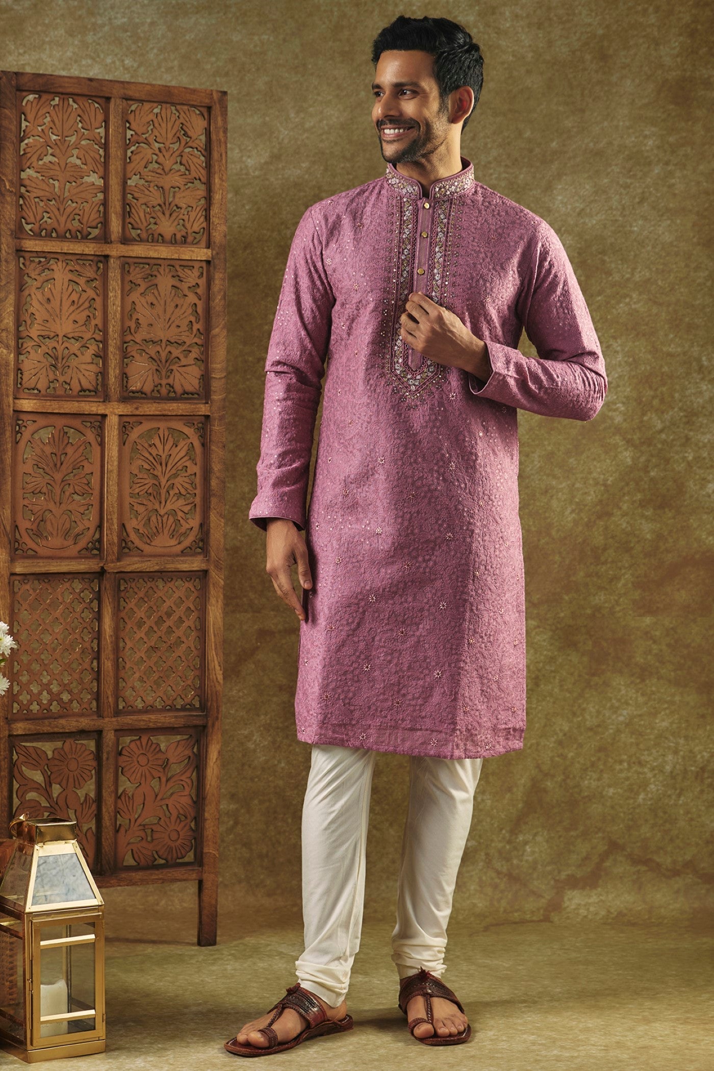 Onion Pink Silk kurta pajama set with SEQUIN work