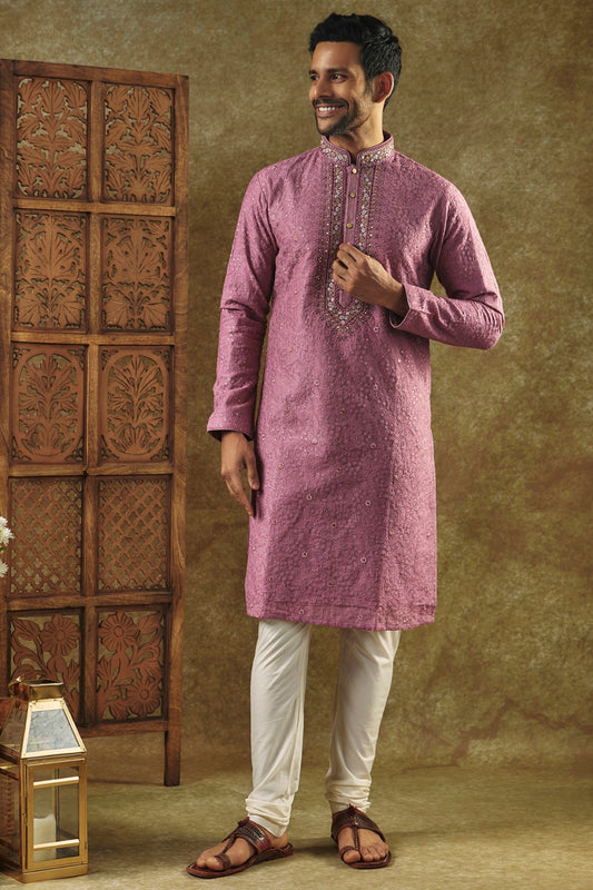 Onion Pink Silk kurta pajama set with SEQUIN work