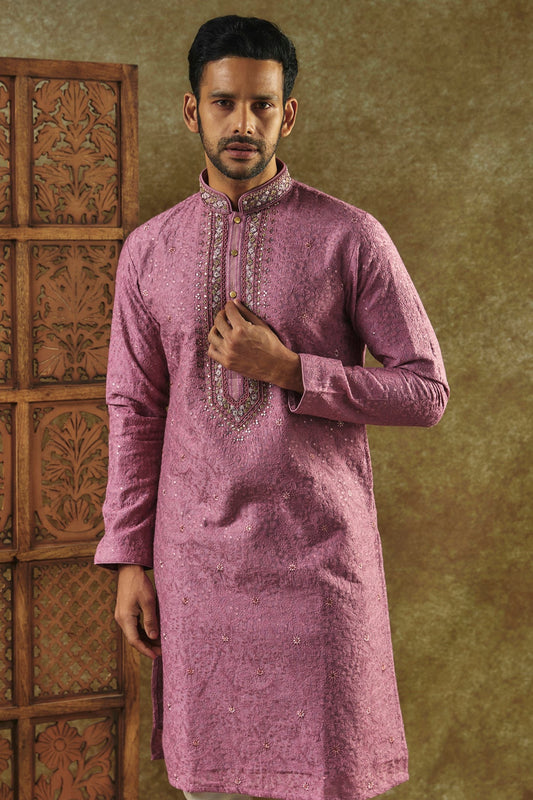Onion Pink Silk kurta pajama set with SEQUIN work