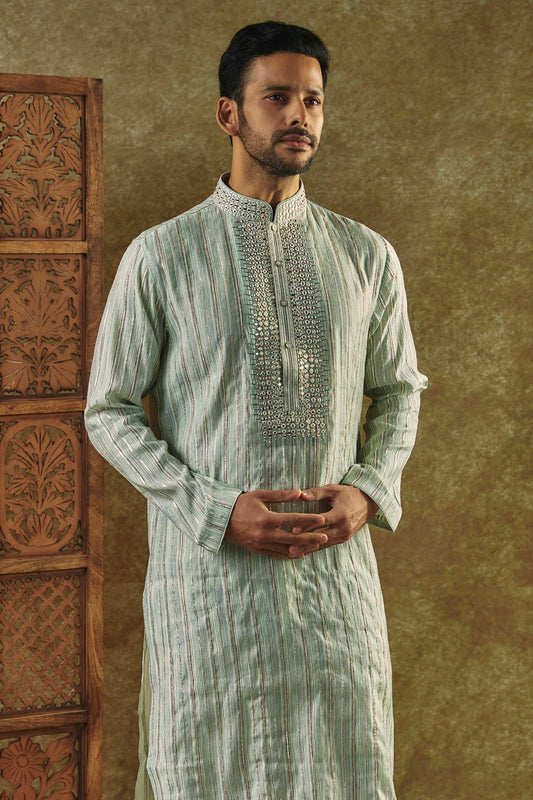 Pista Green Silk kurta pajama set with SEQUIN work
