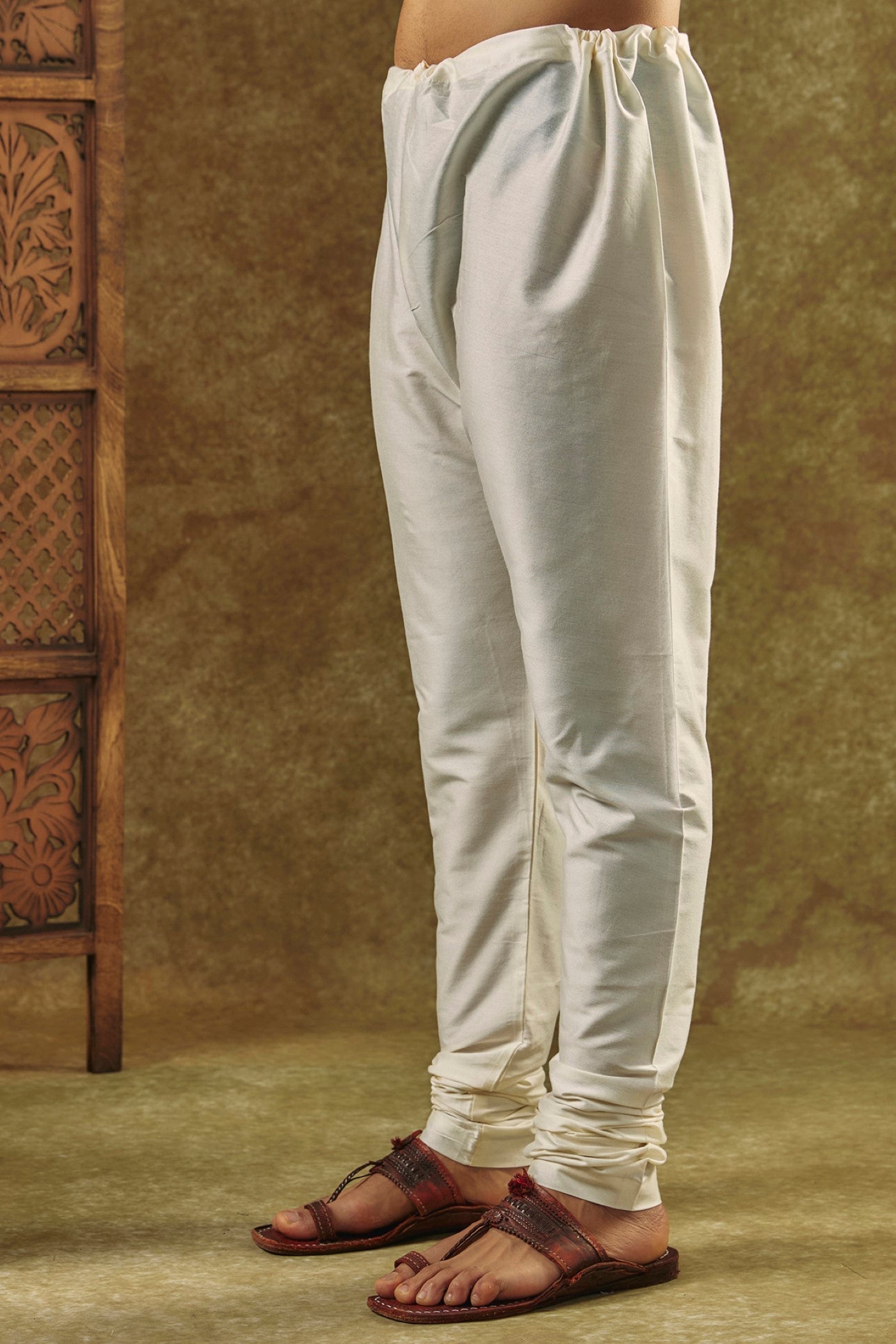 Ink Blue Plain Silk kurta pajama set with resham embroidered neck