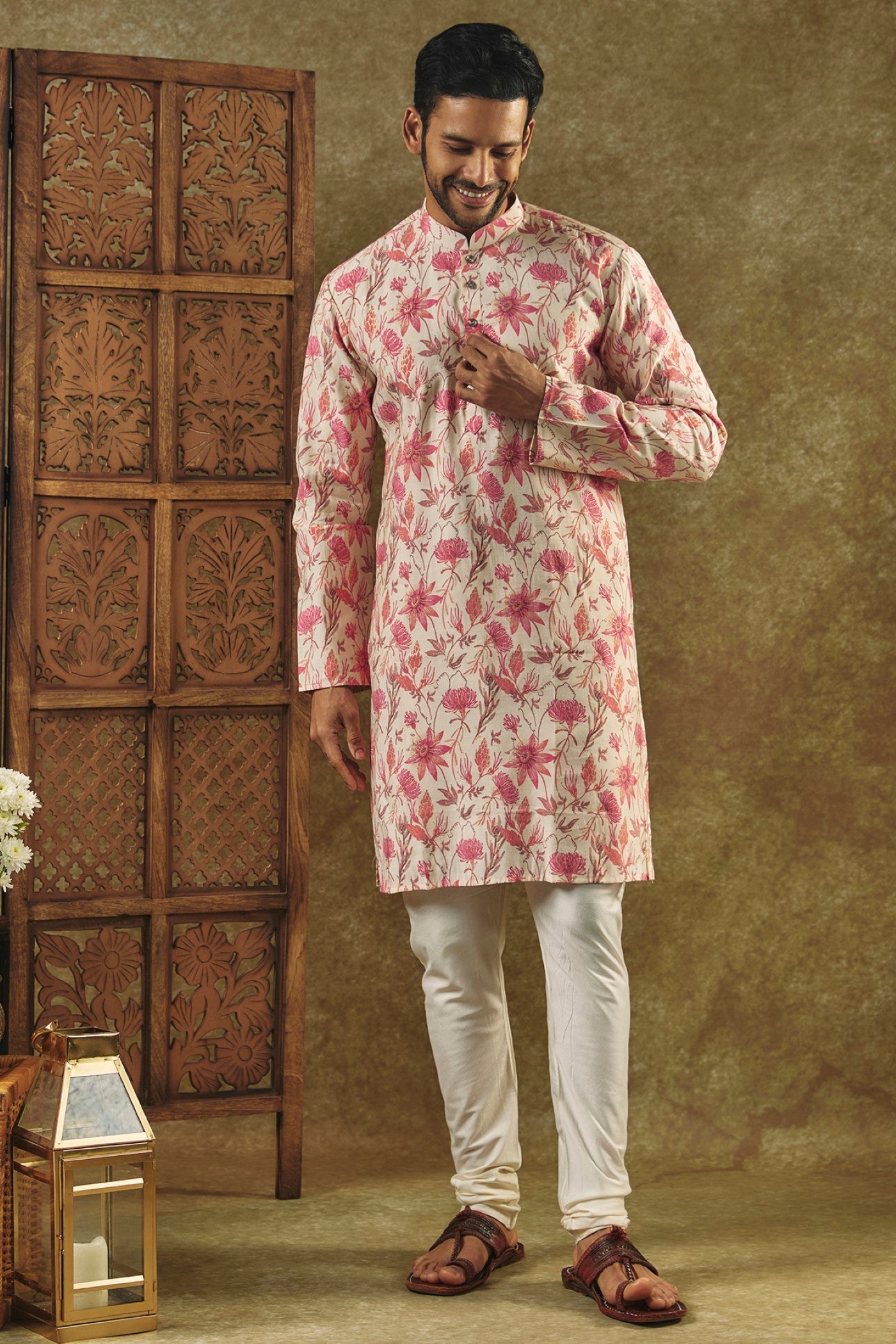 Multicolour Printed Silk kurta pajama set