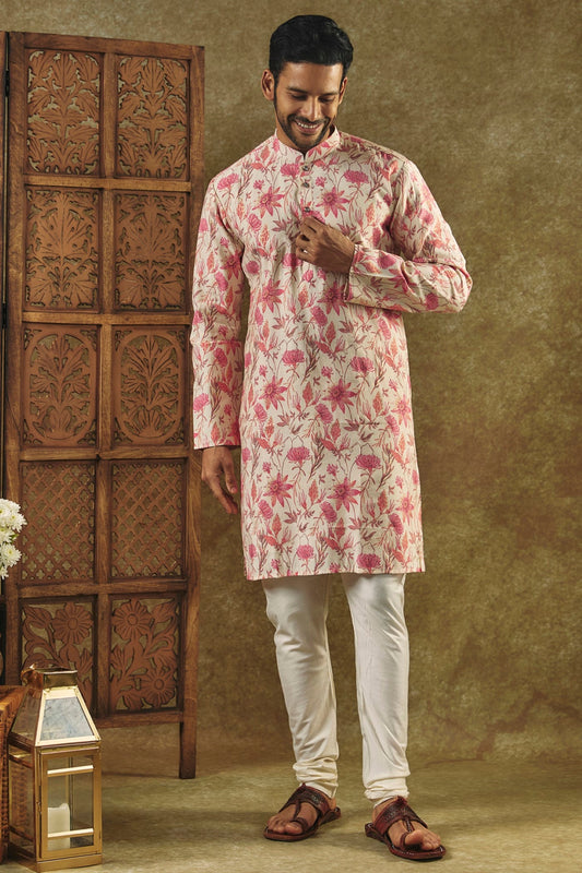 Multicolour Printed Silk kurta pajama set