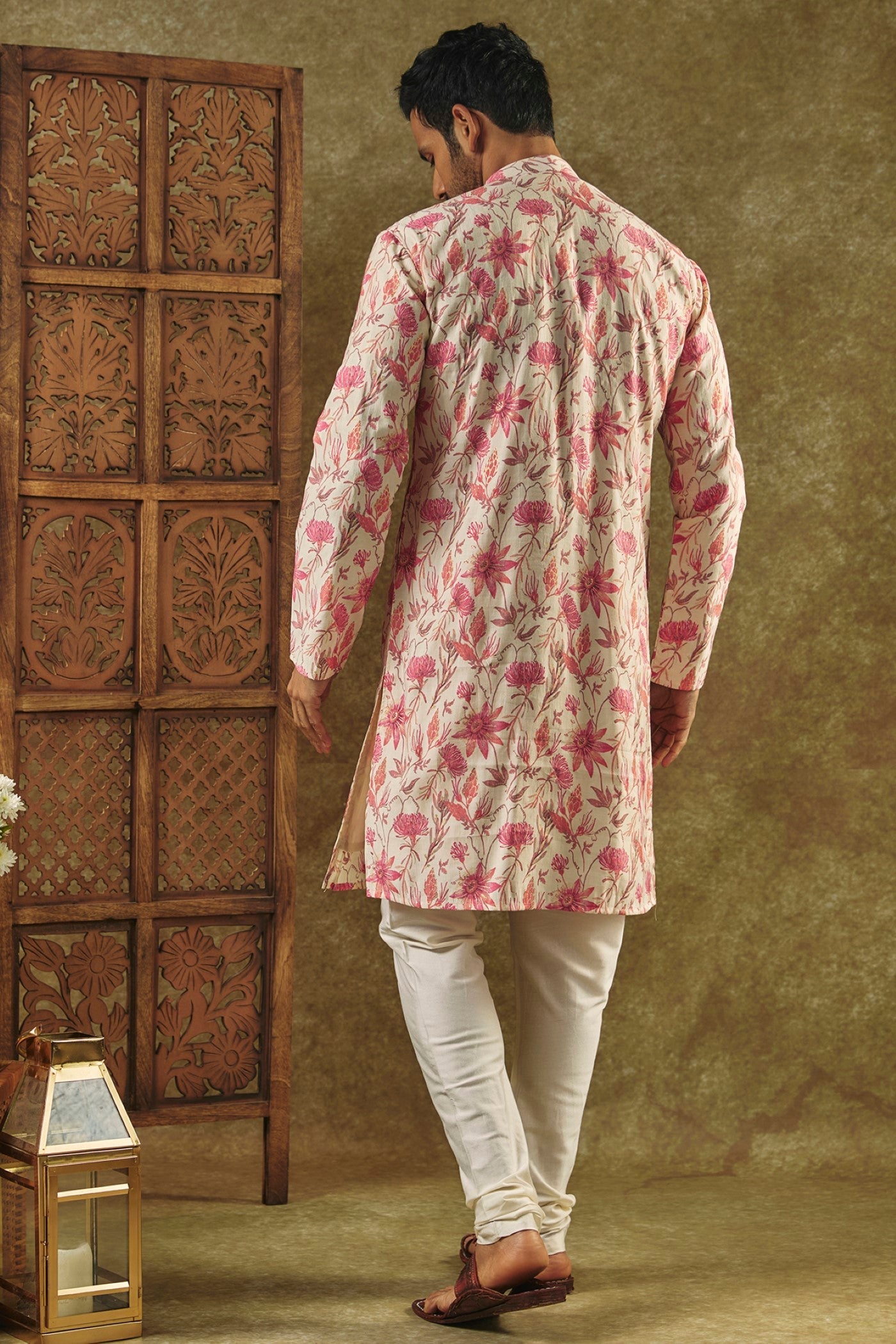 Multicolour Printed Silk kurta pajama set