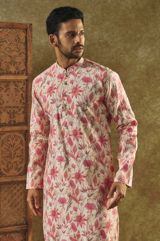 Multicolour Printed Silk kurta pajama set