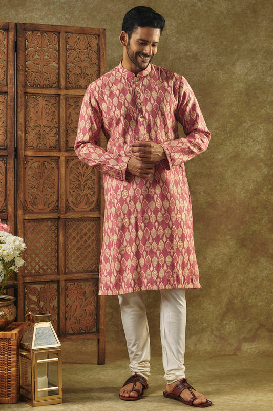 Multicolour Printed Silk kurta pajama set