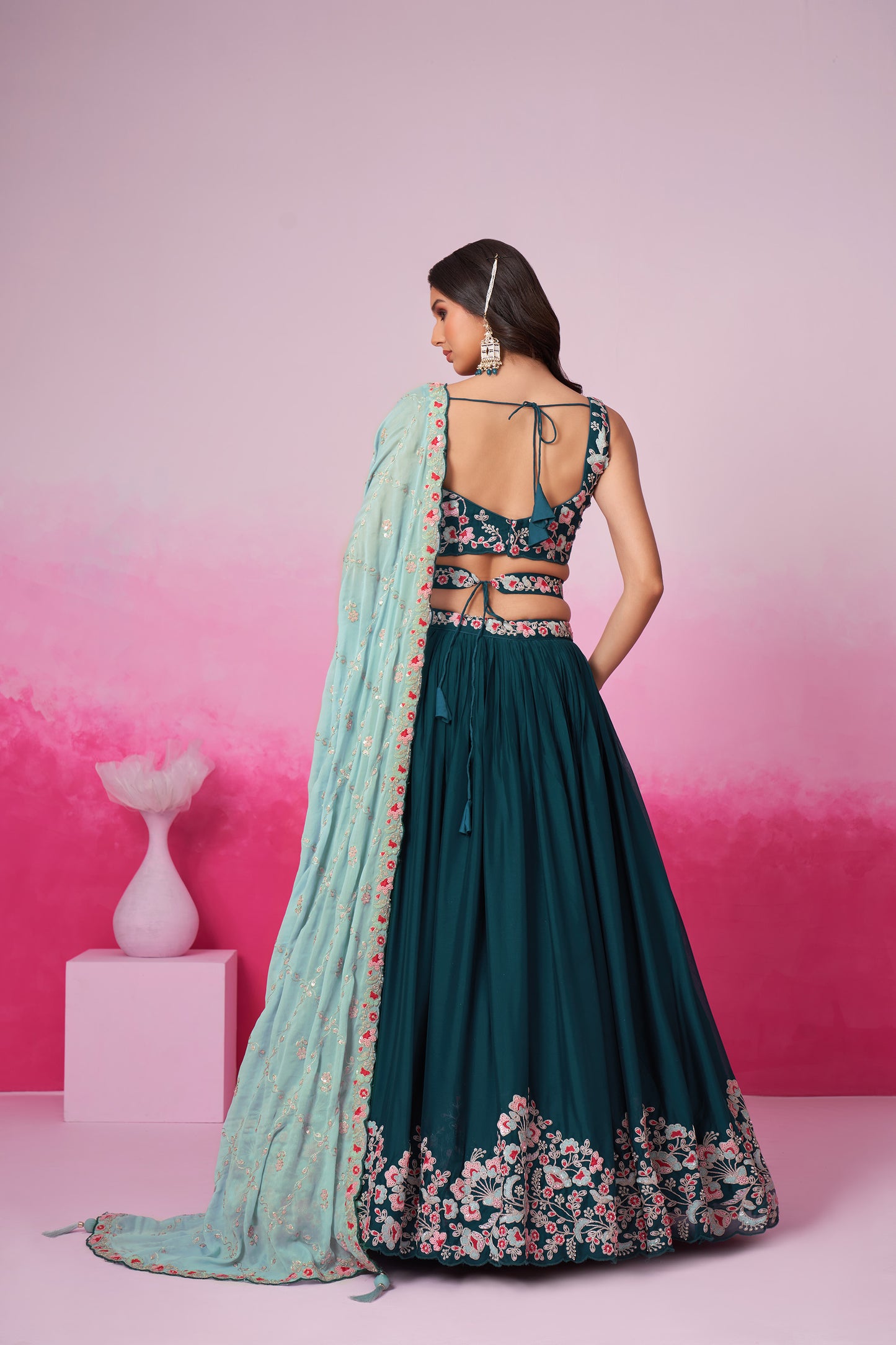 Teal Pure Georgette Sequin embroidery Lehenga choli
