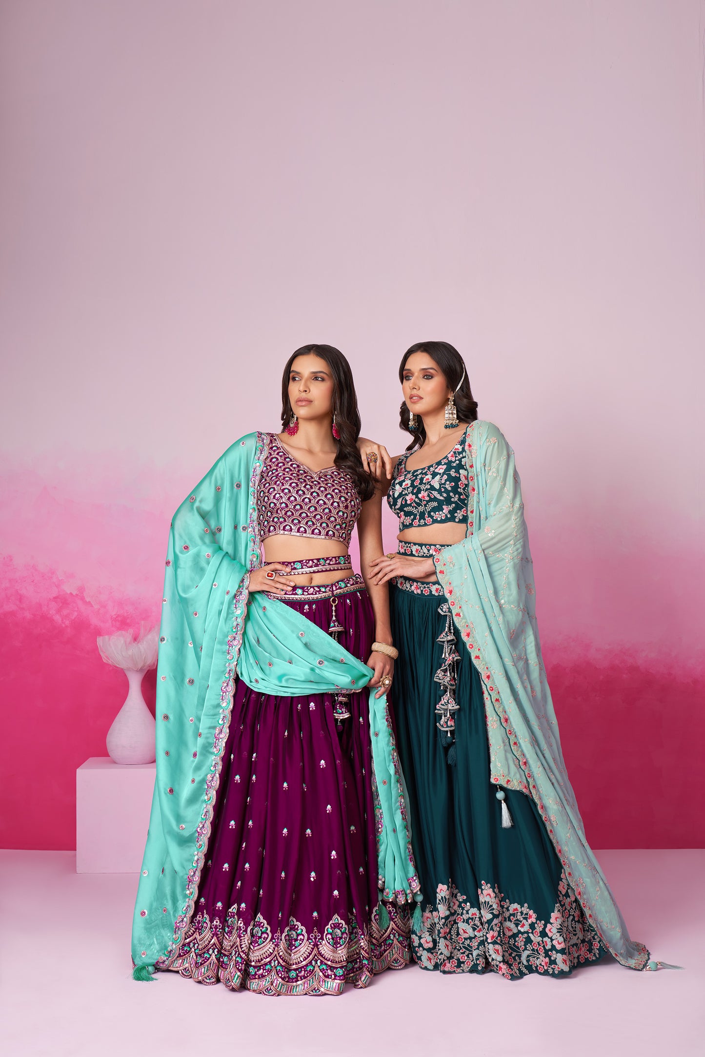 Teal Pure Georgette Sequin embroidery Lehenga choli