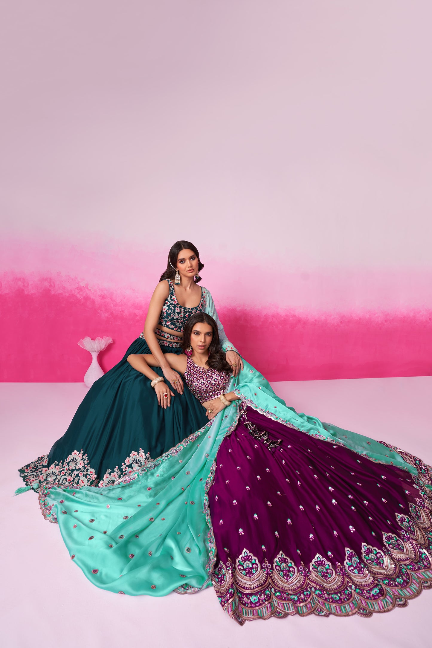Teal Pure Georgette Sequin embroidery Lehenga choli