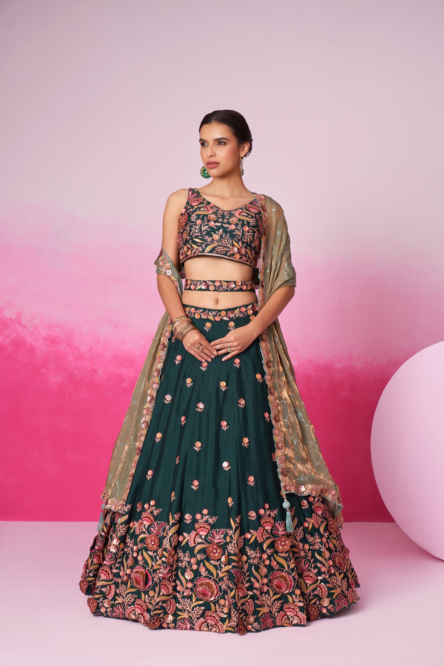 Green colour Chiffon Sequins embroidery Lehenga choli & Dupatta