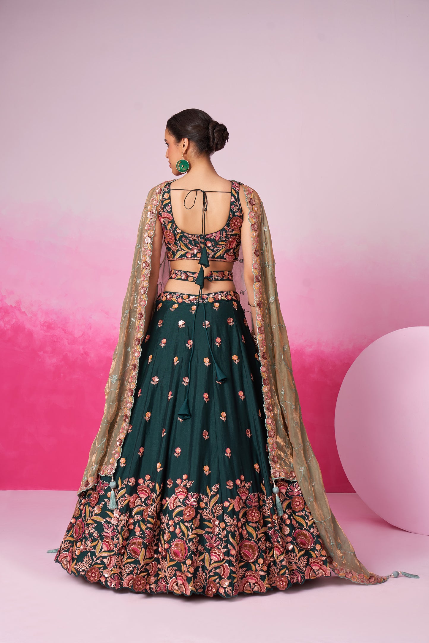 Green colour Chiffon Sequins embroidery Lehenga choli & Dupatta