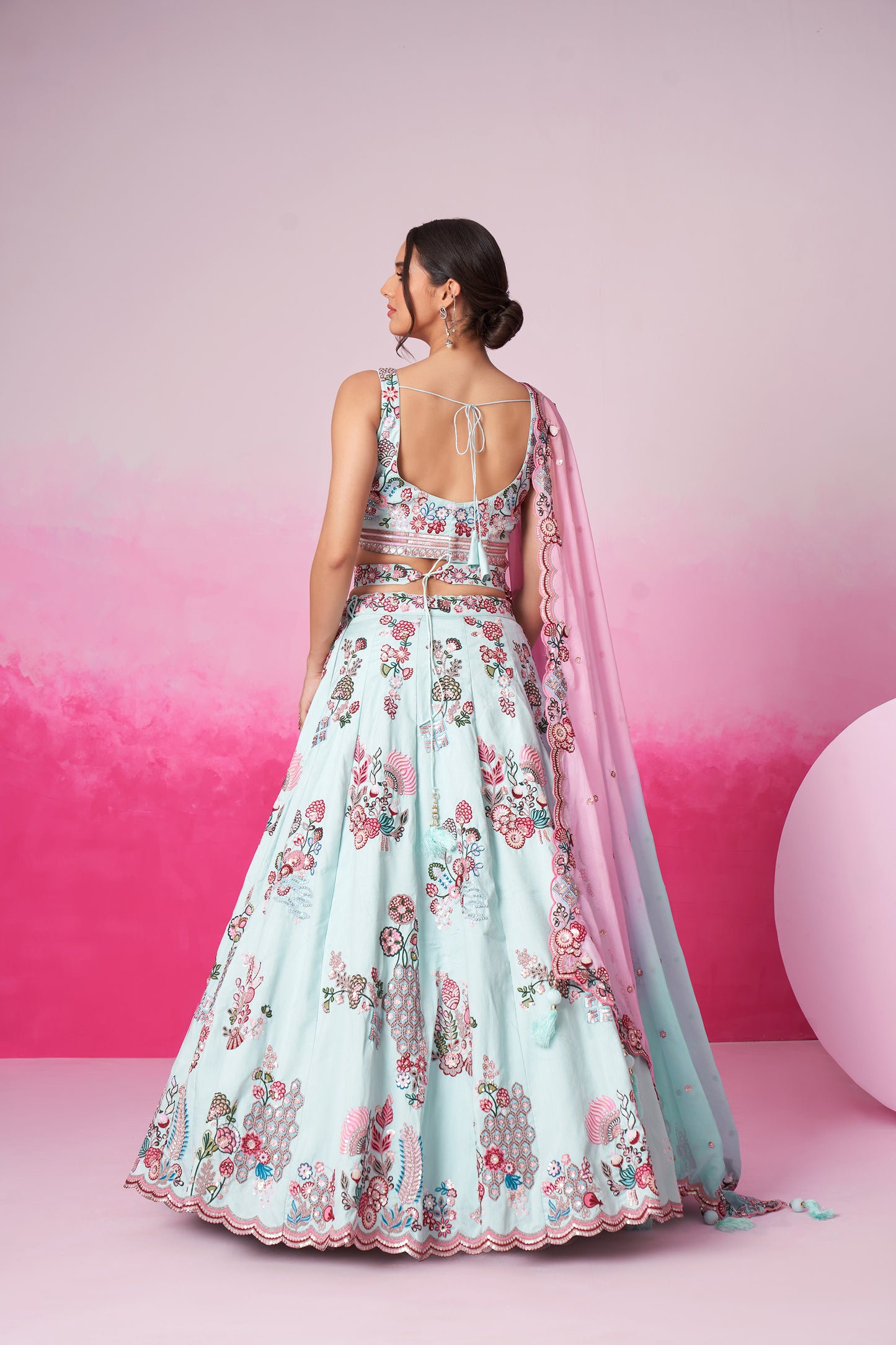 Turquoise blue Pure Silk Zarkan, Mirror & Sequin embroidery Lehenga choli & Dupatta