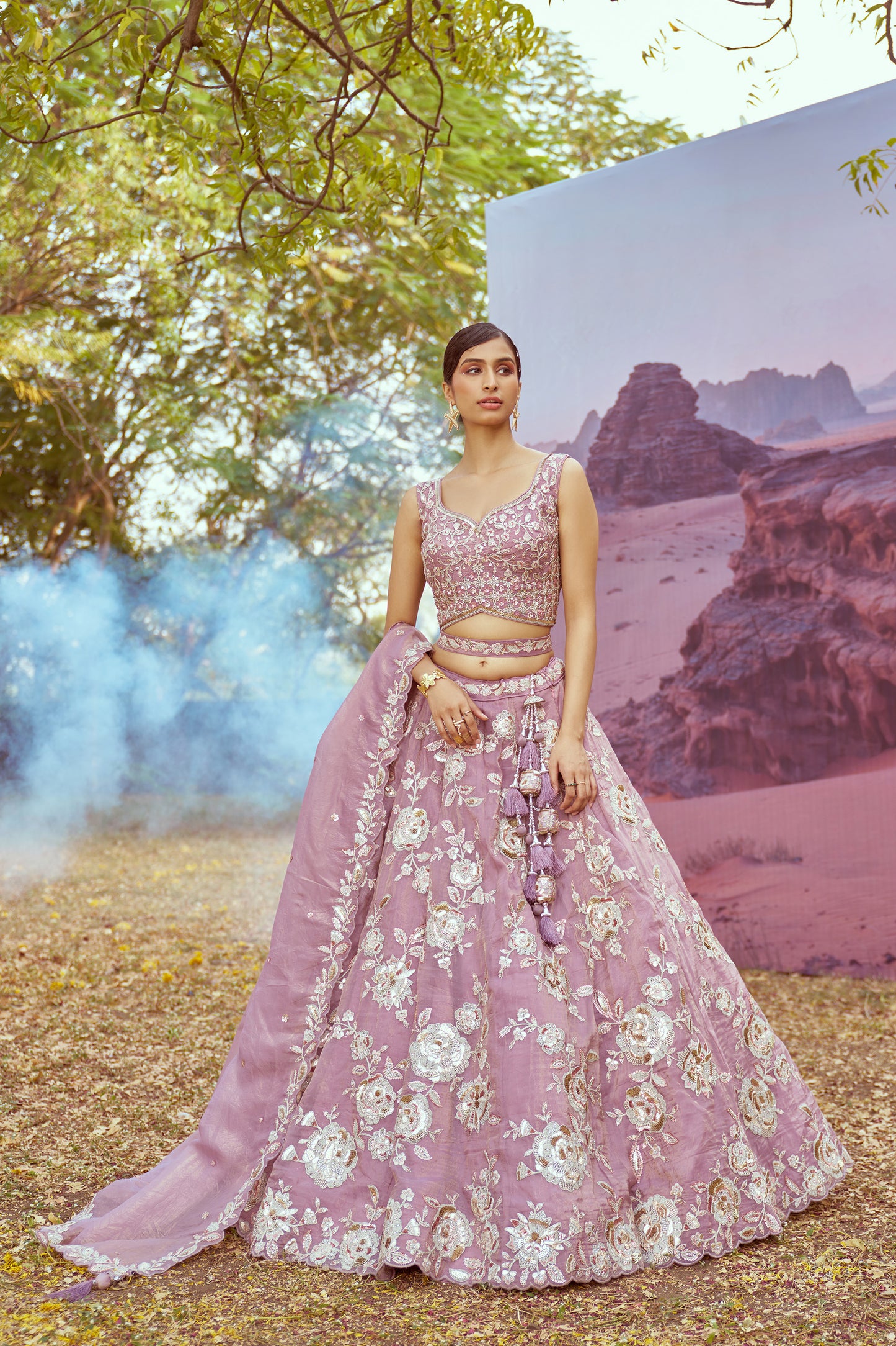 Lavender Organza Sequins embroidery Bridal Lehenga