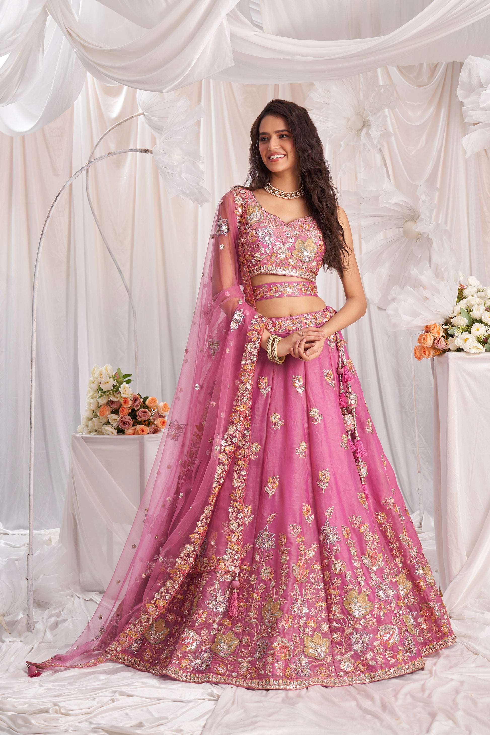 engagement dress pink A-Line Organza Long Prom Dress with Puff Sleeves formalgowns The fabric is comfortable for skin Powder Pink Tulle Dress, Engagement