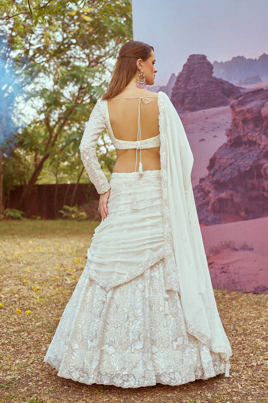 Cream Georgette Beads embroidery Lehenga choli & Dupatta
