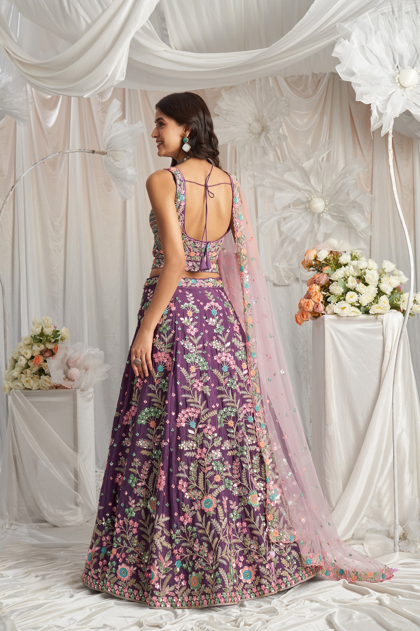 Purple Georgette Sequins embroidery Engagement Lehenga Choli