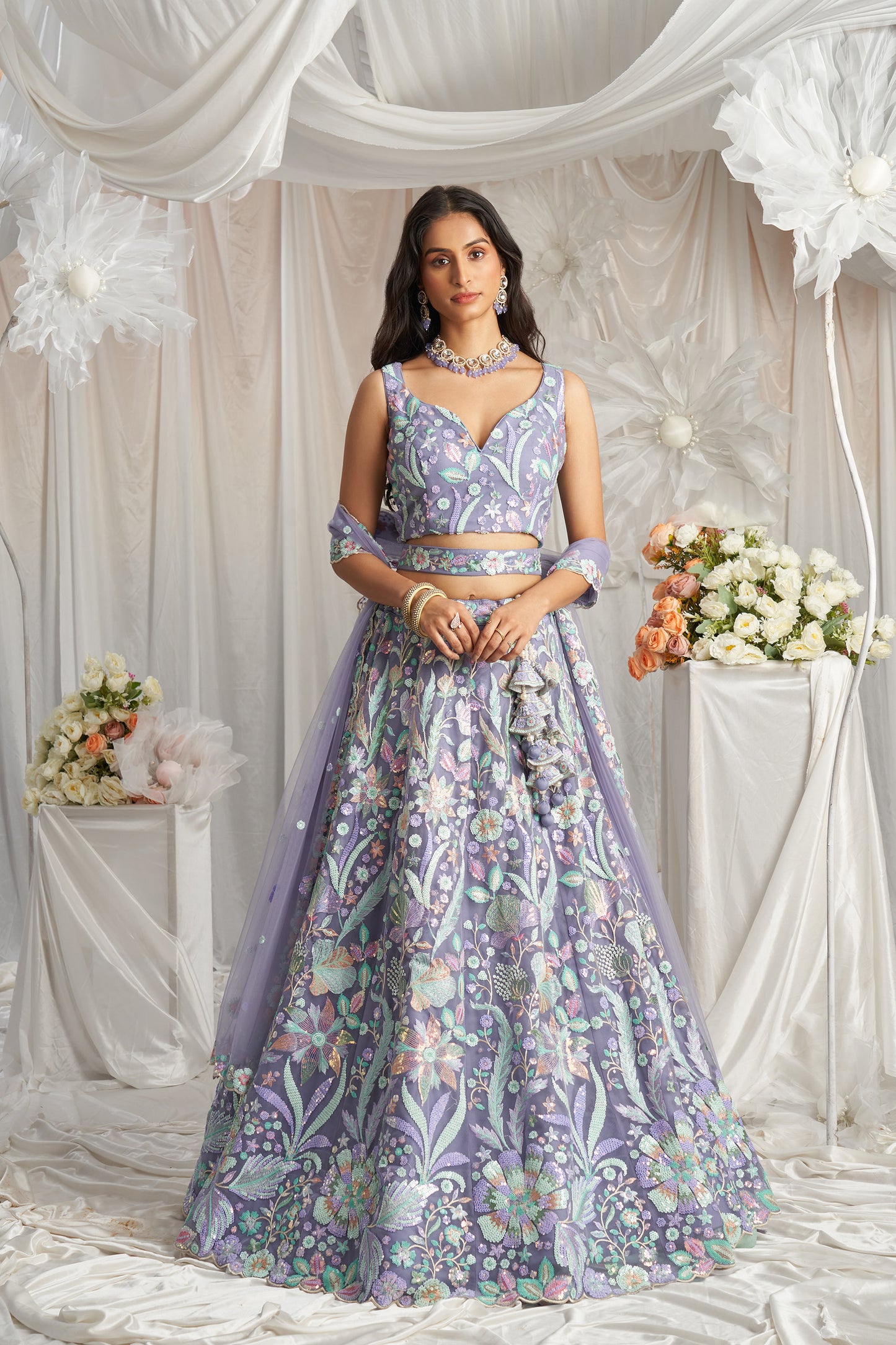 lehenga engagement dress Royal Blue Diamond-Embellished Heavy Bridal Lehenga with Delicately De Jiya by Veer Design Studio