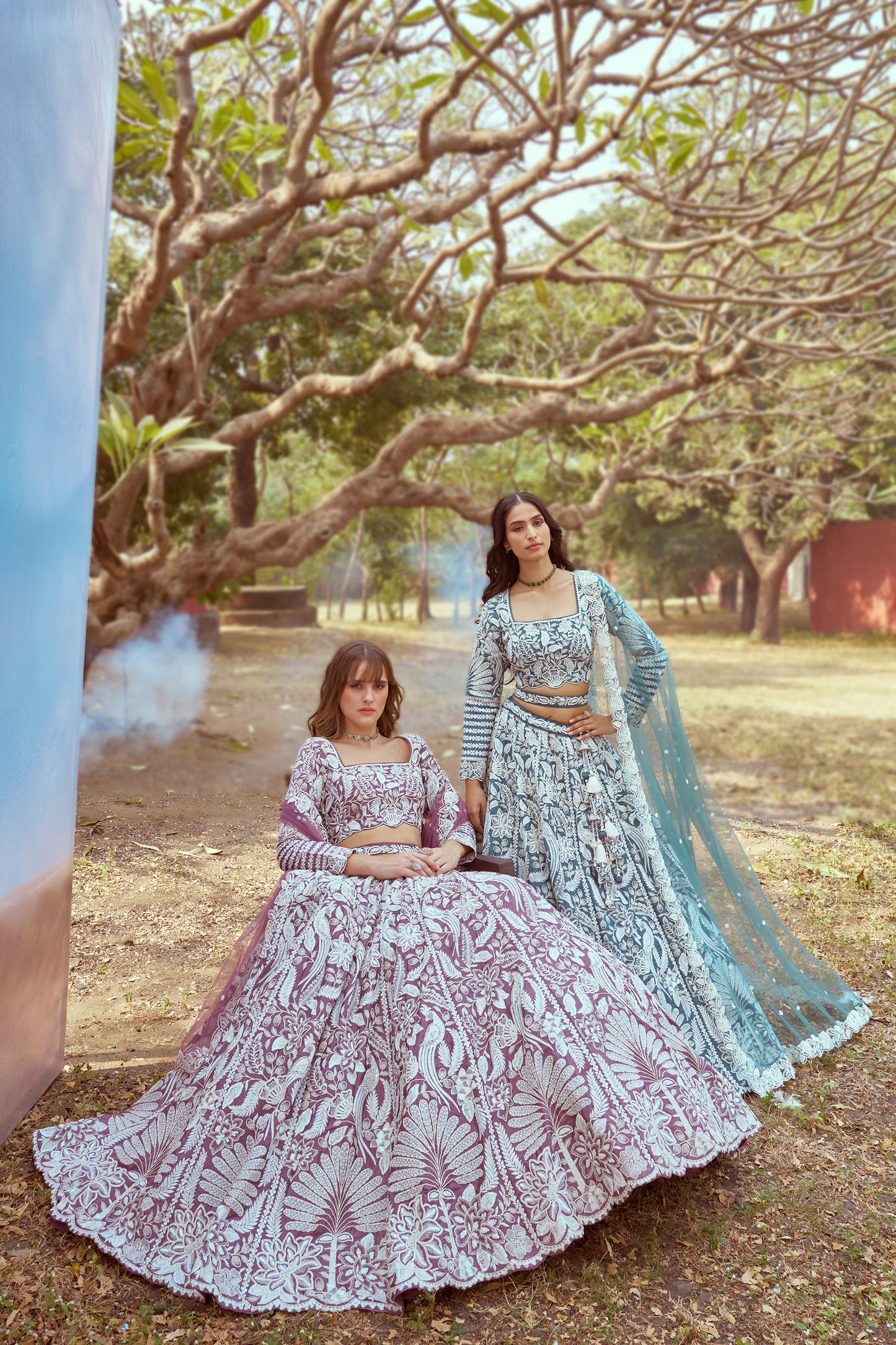 Lavender Pure Satin Sequins embroidery Bridal Lehenga