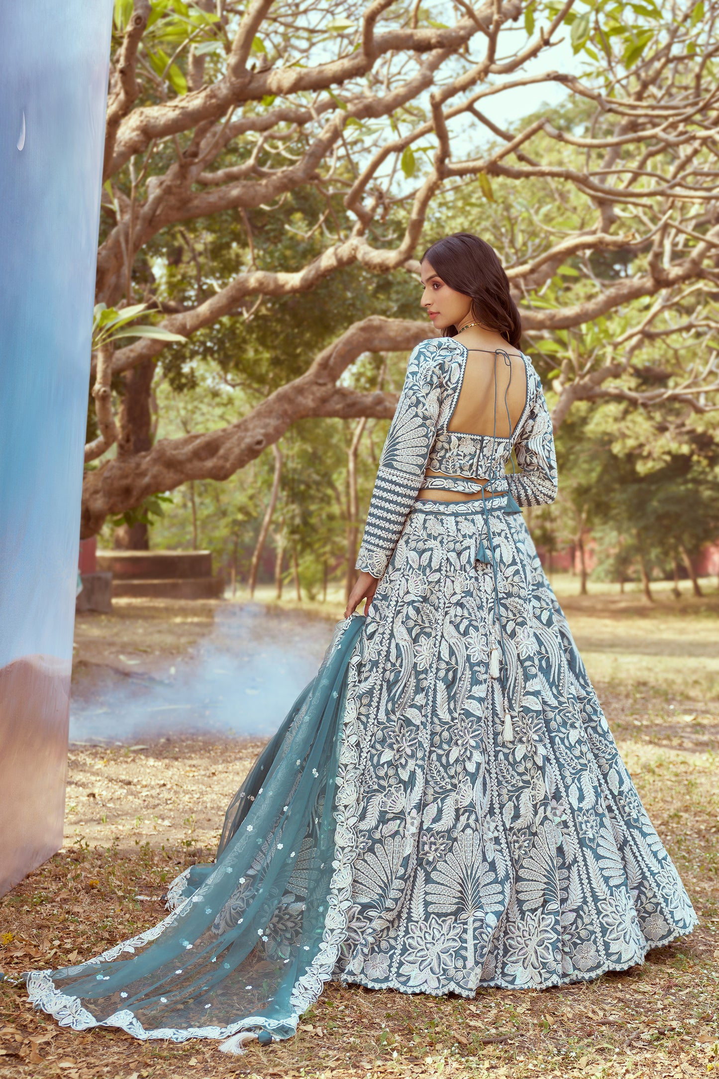 Teal Pure Satin Sequins embroidery Bridal Lehenga