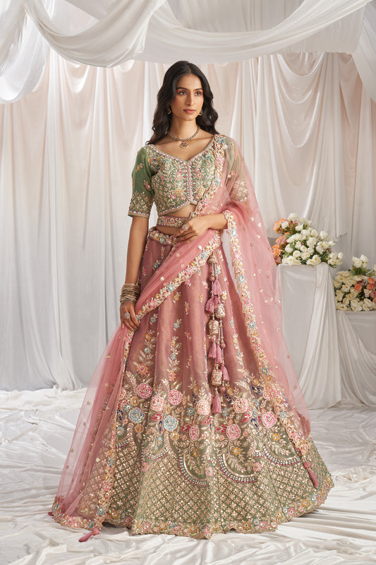 Sea Green shaded Bridal net and Gotapatti & Moti embroidery Designer Lehenga choli & Dupatta