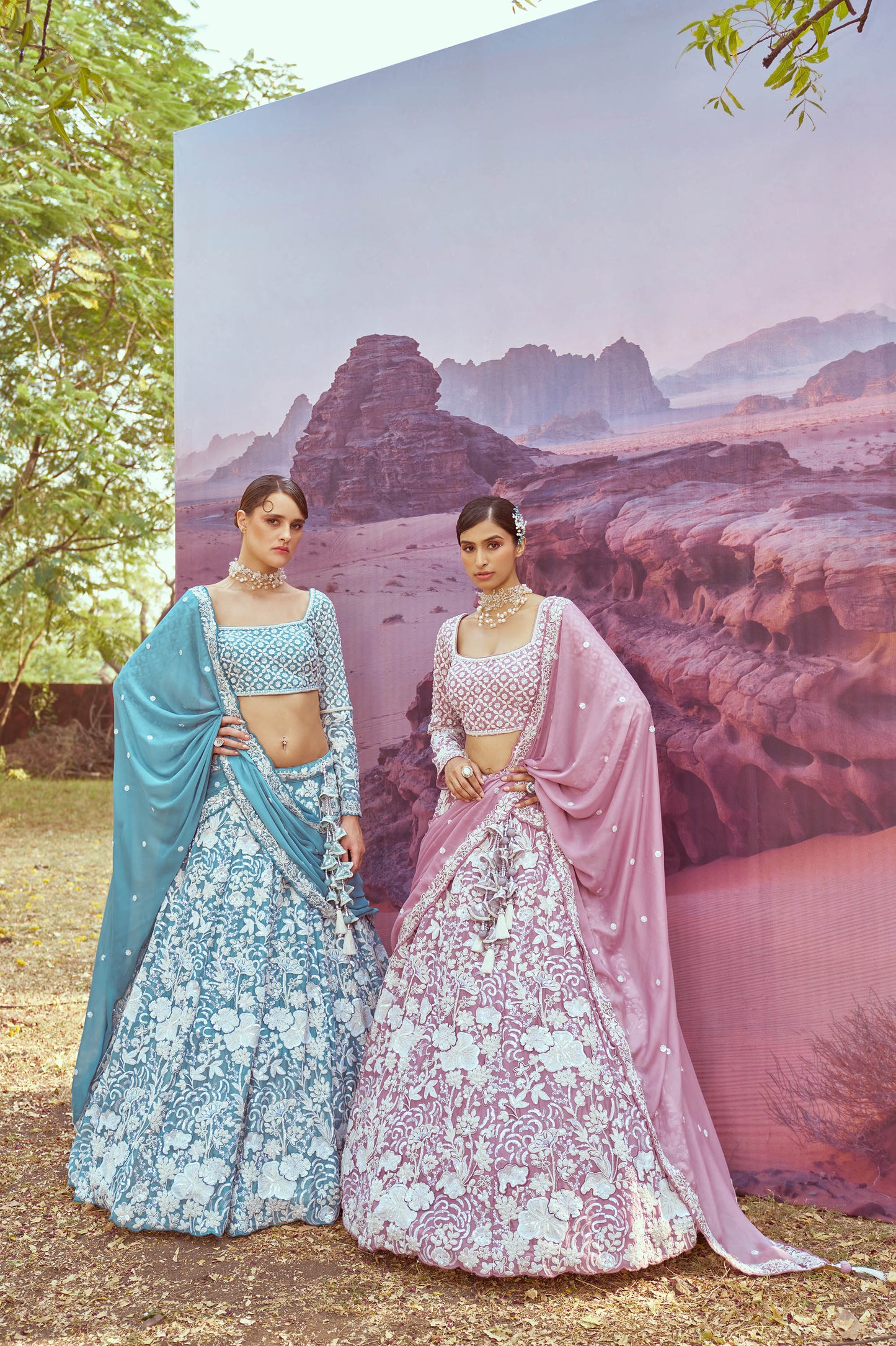 Lavender Georgette Beads embroidery Lehenga choli & Dupatta