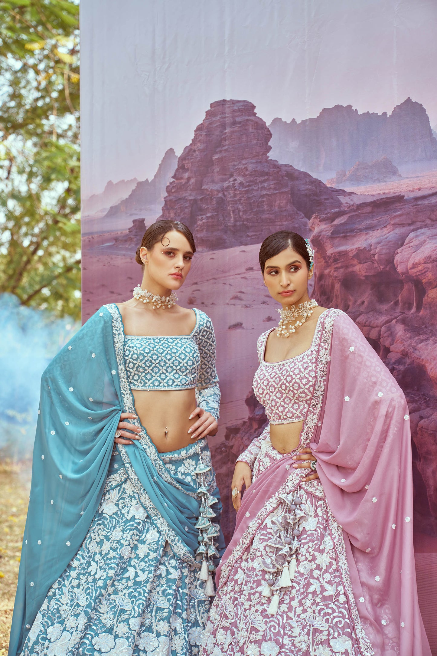 Lavender Georgette Beads embroidery Lehenga choli & Dupatta