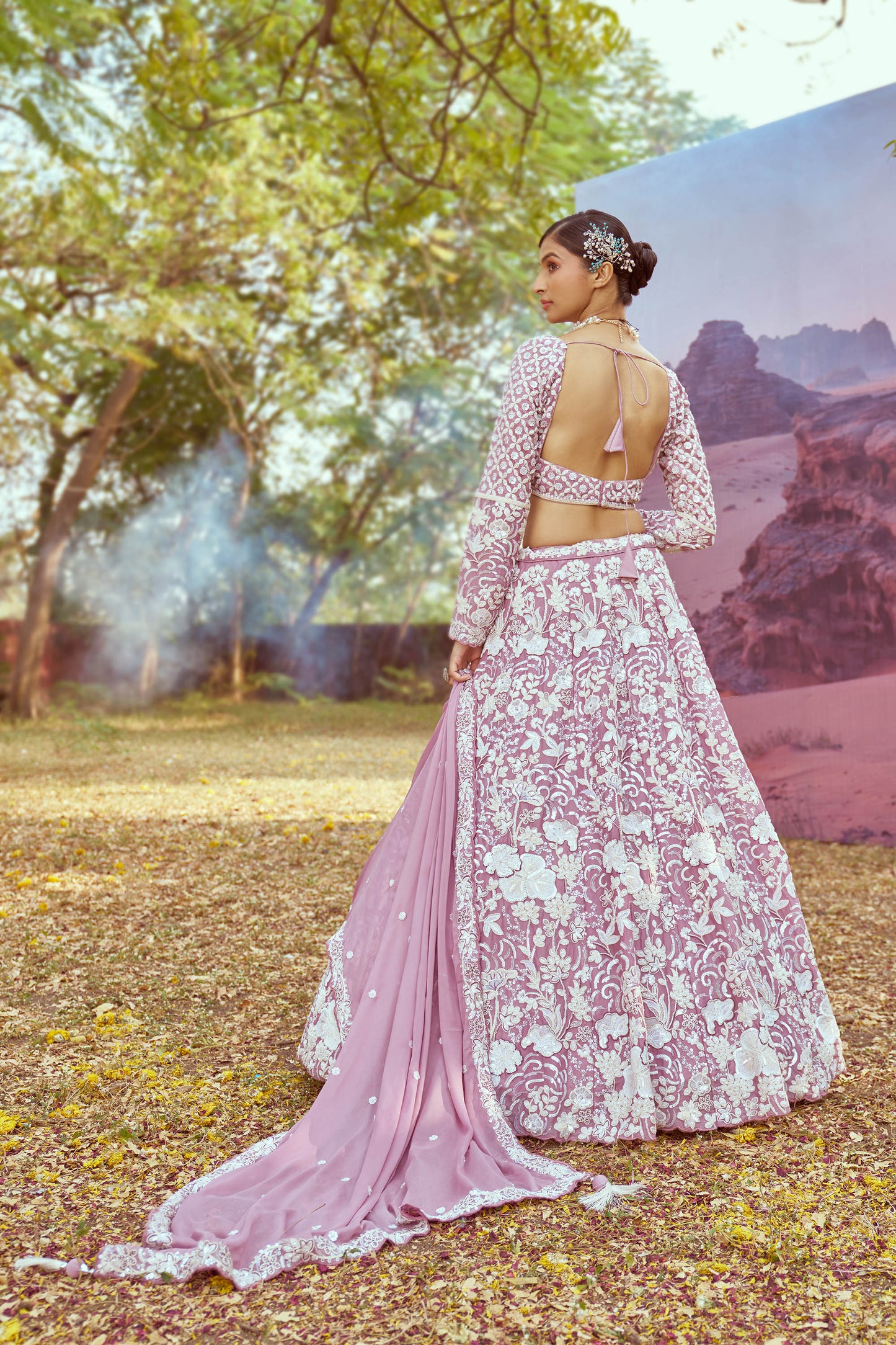 Lavender Georgette Beads embroidery Lehenga choli & Dupatta