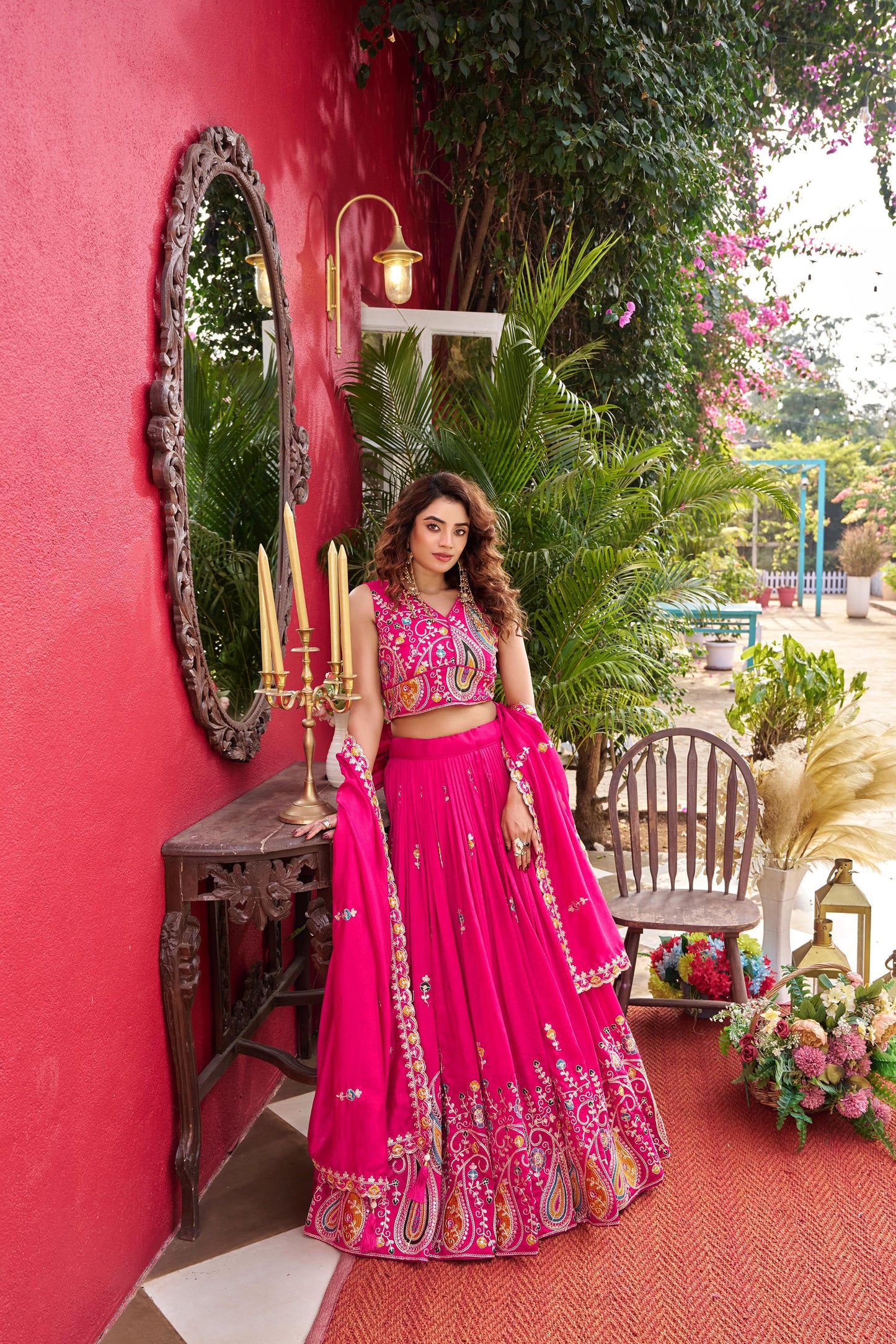 Pink Vichitra Silk Cording Sequins Work Wedding Guest Lehenga