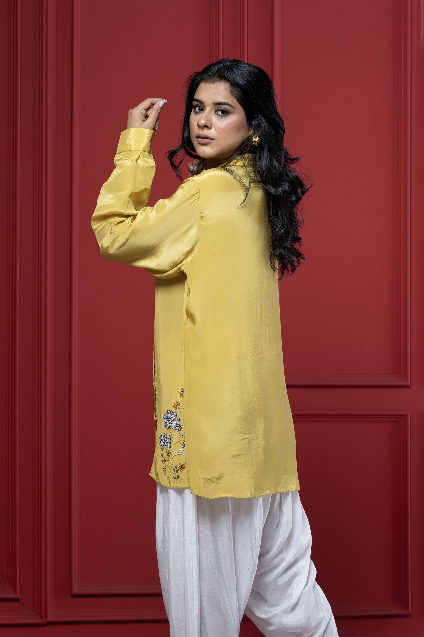 Yellow Floral Dhoti Set