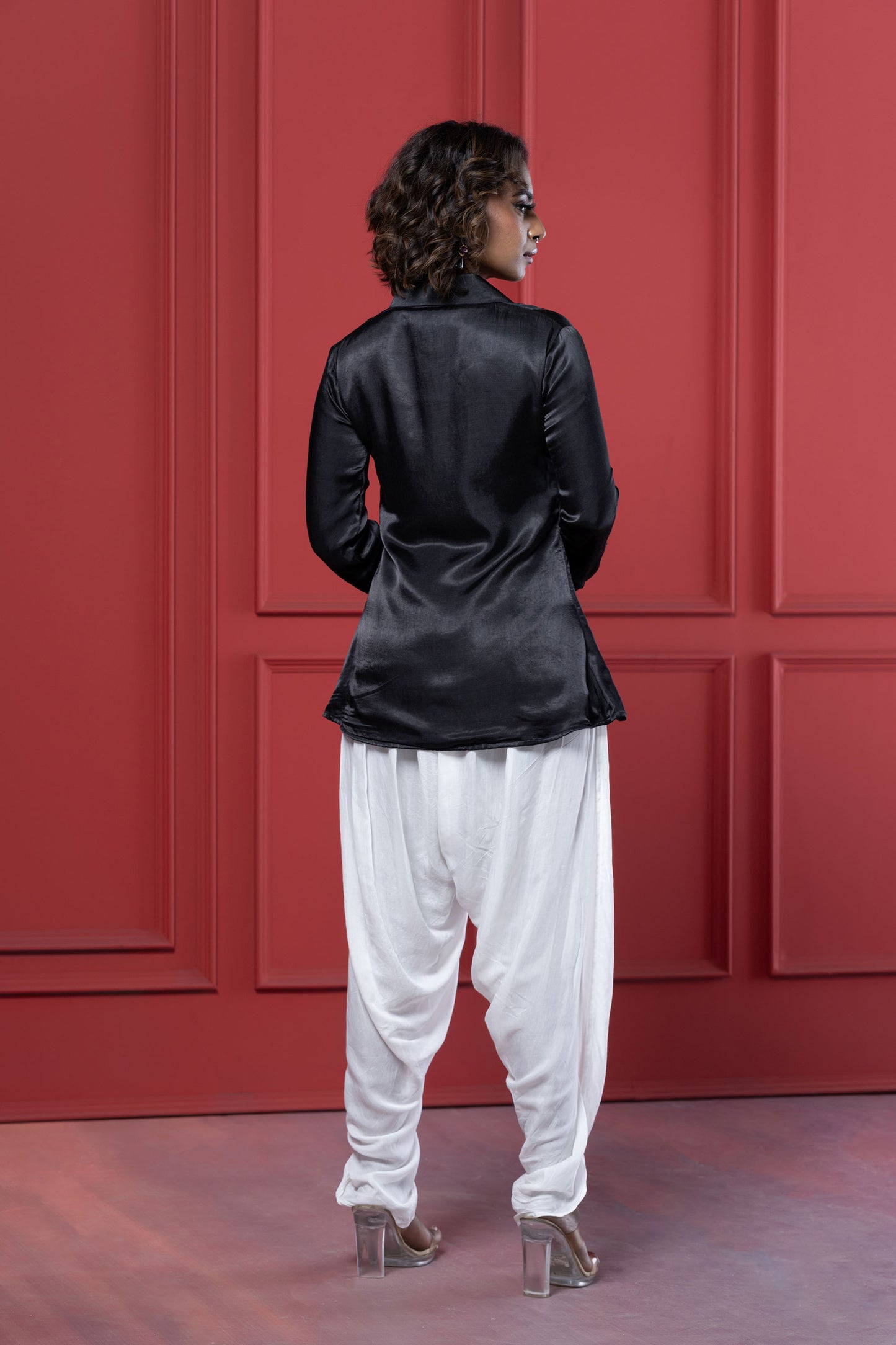 Black Flower Patch Dhoti Set