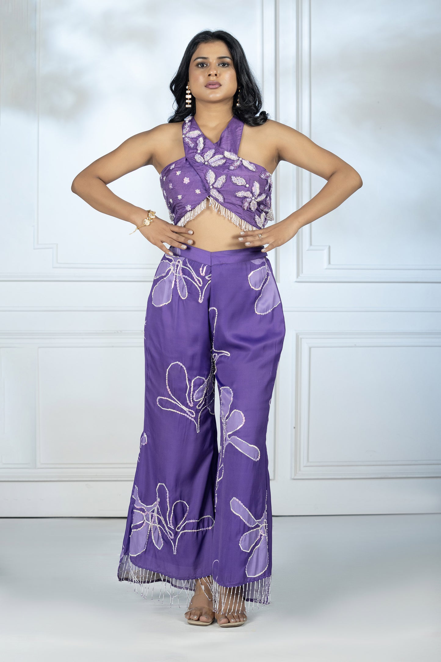 Violet Dola Silk Printed Indo western 2 Piece Set