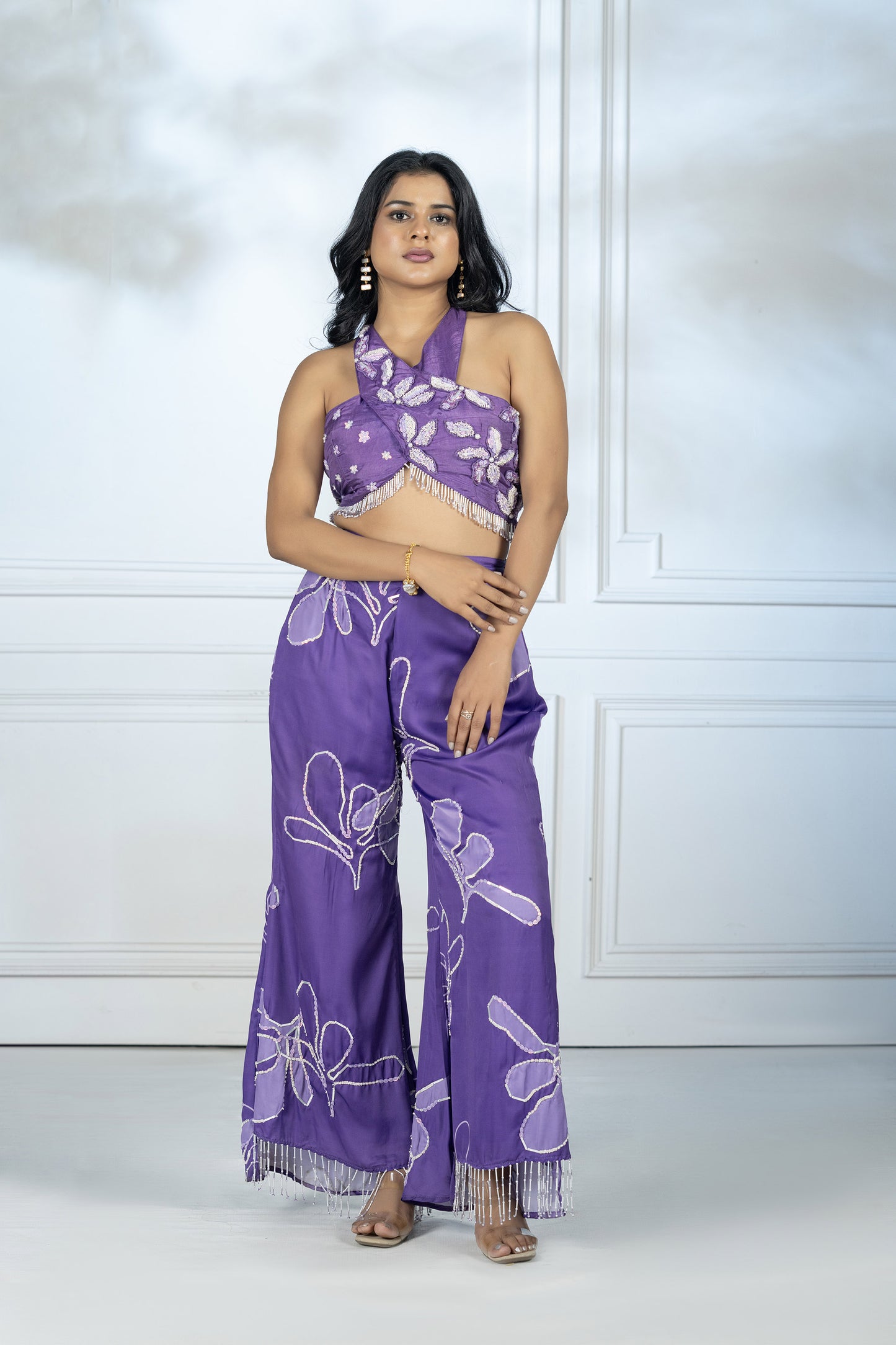 Violet Dola Silk Printed Indo western 2 Piece Set