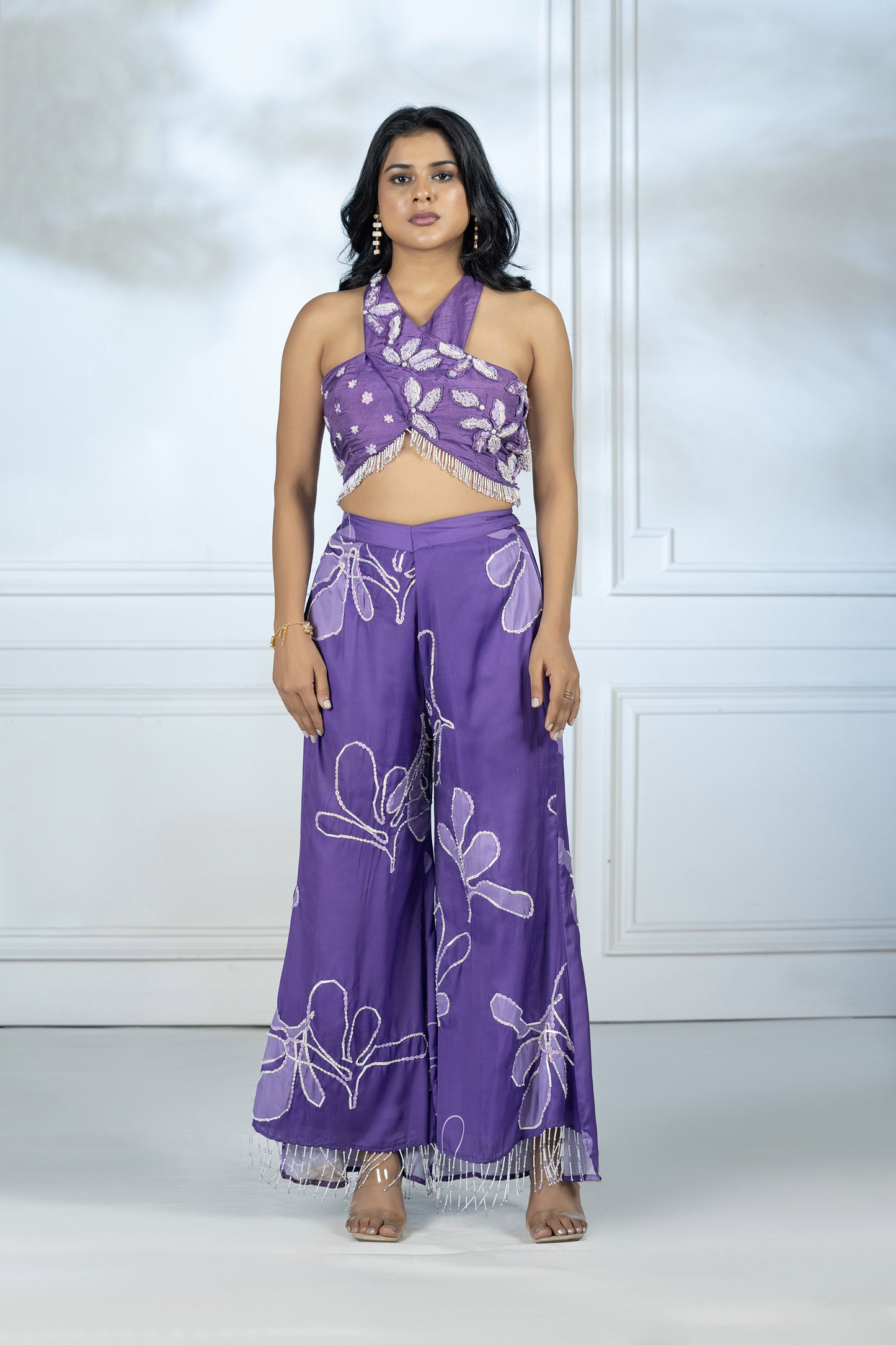 Violet Dola Silk Printed Indo western 2 Piece Set