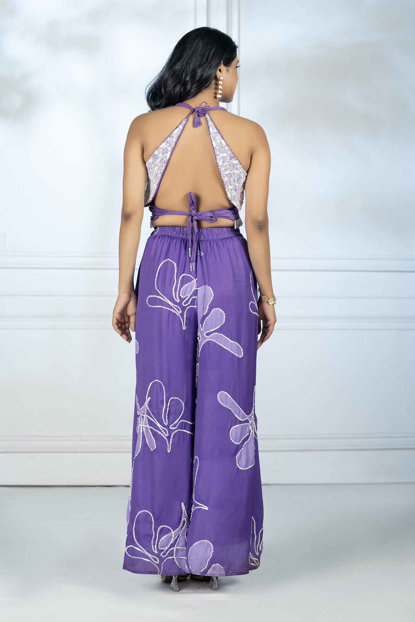 Violet Dola Silk Printed Indo western 2 Piece Set