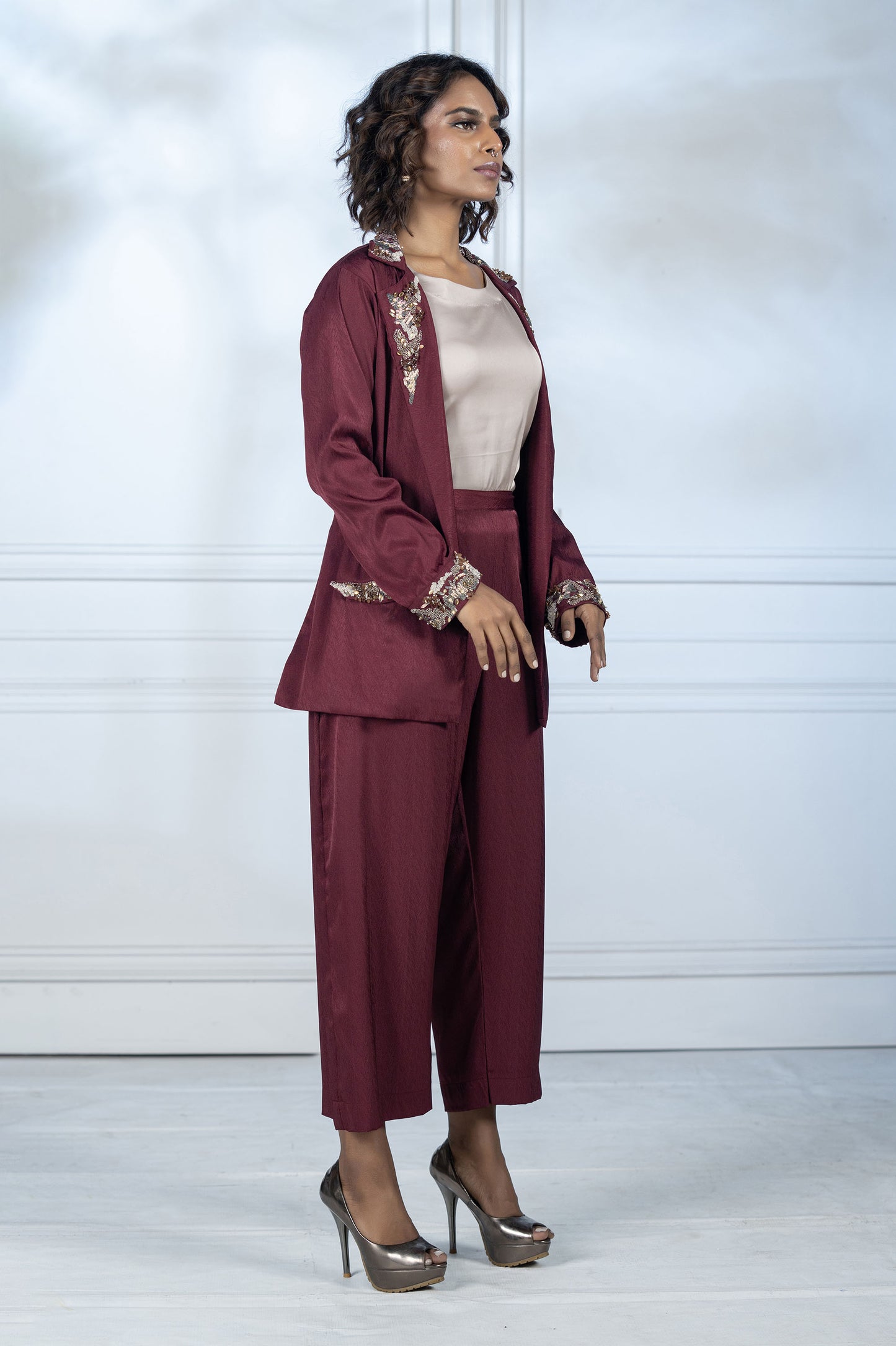 Maroon Blazer Pant Set
