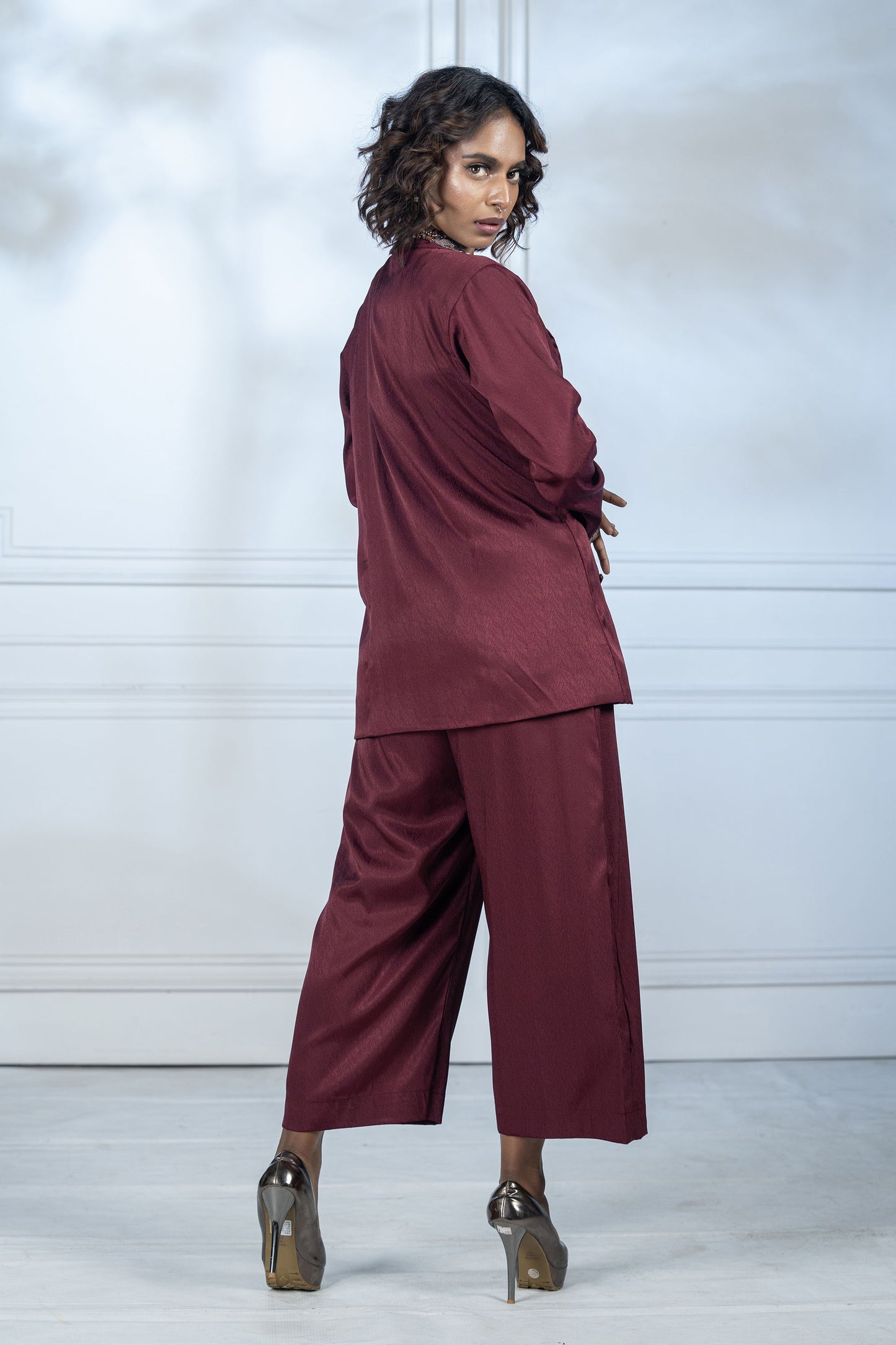 Maroon Blazer Pant Set