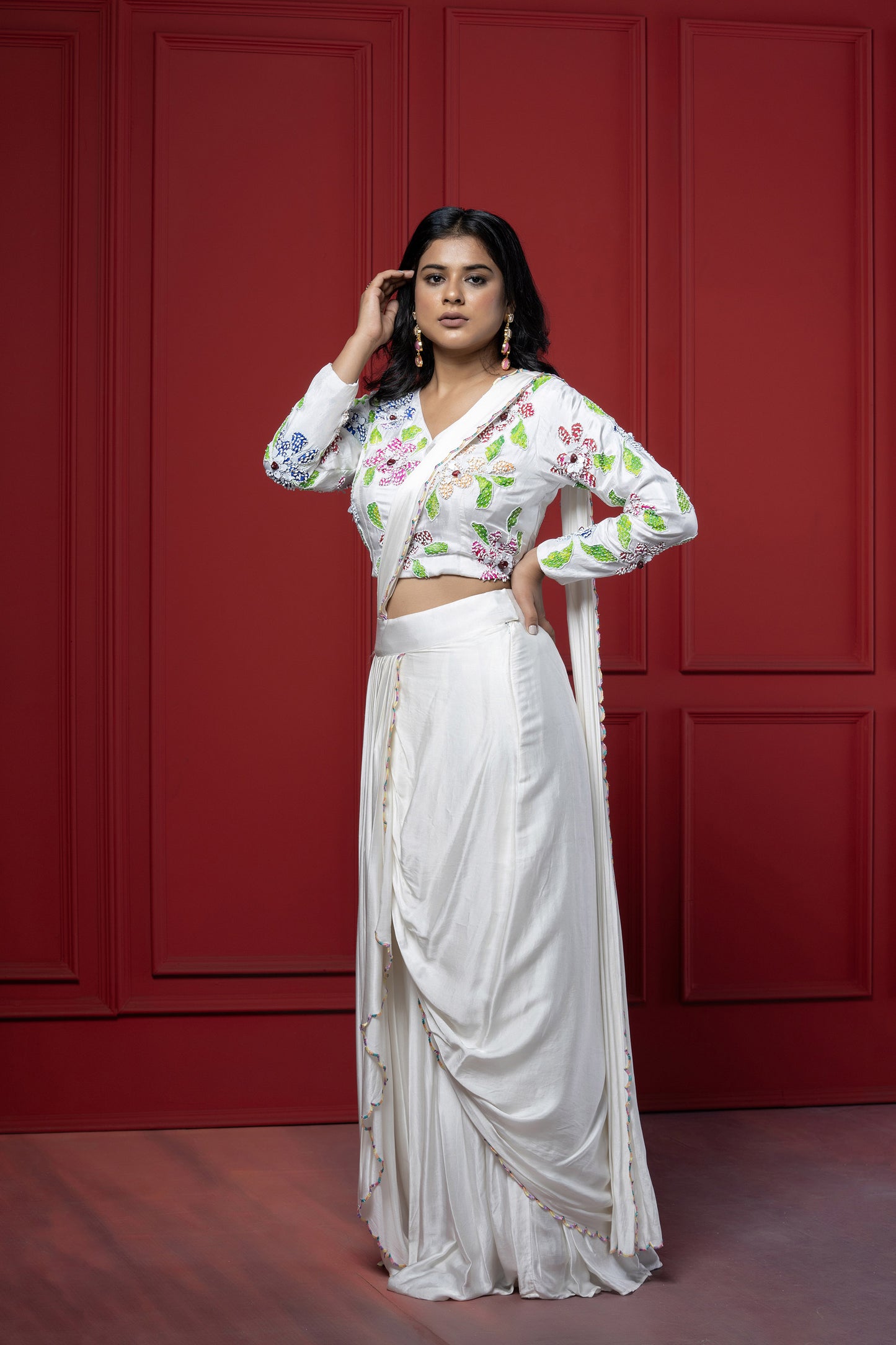 White Upada Silk Hand-Painted Saree