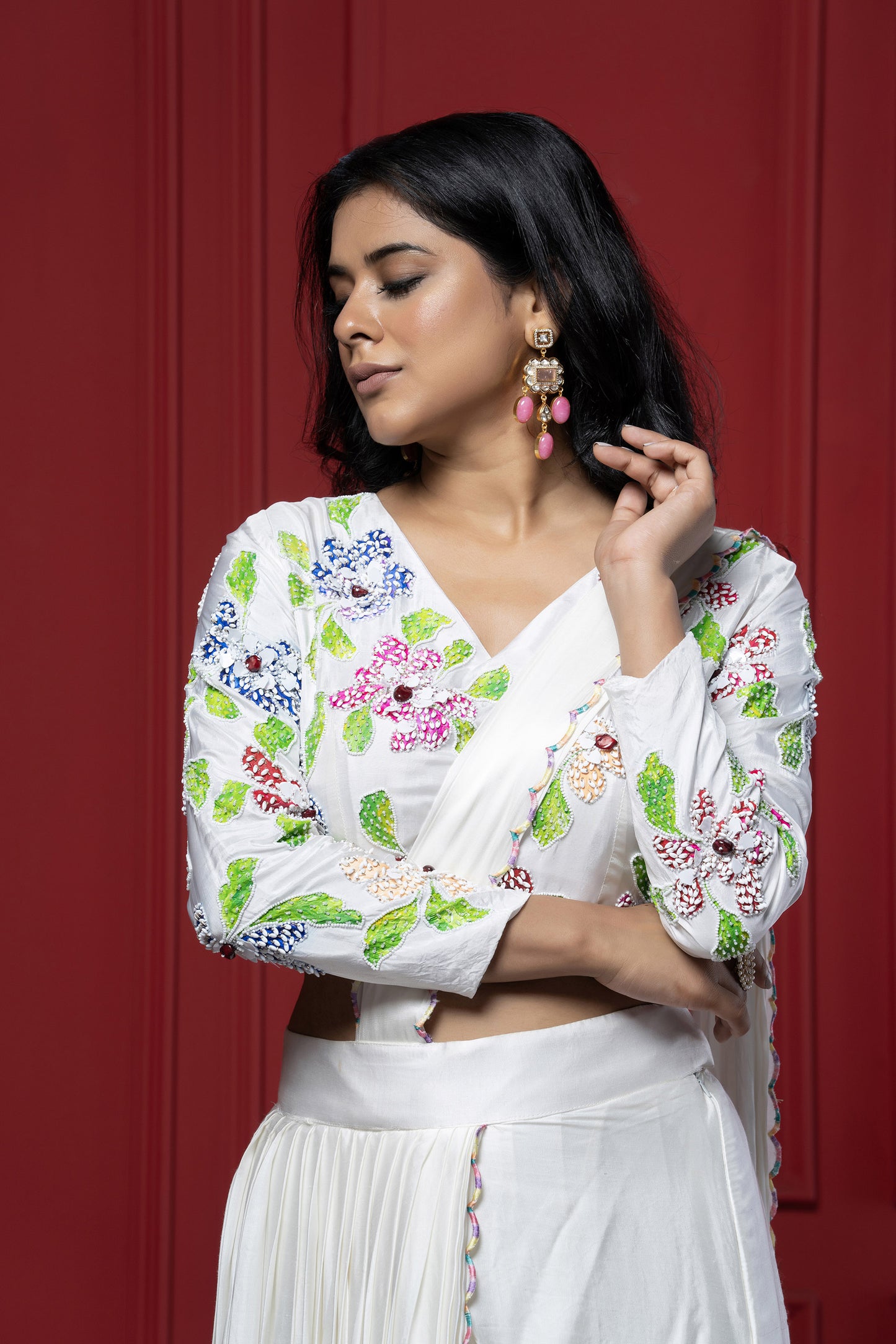 White Upada Silk Hand-Painted Saree