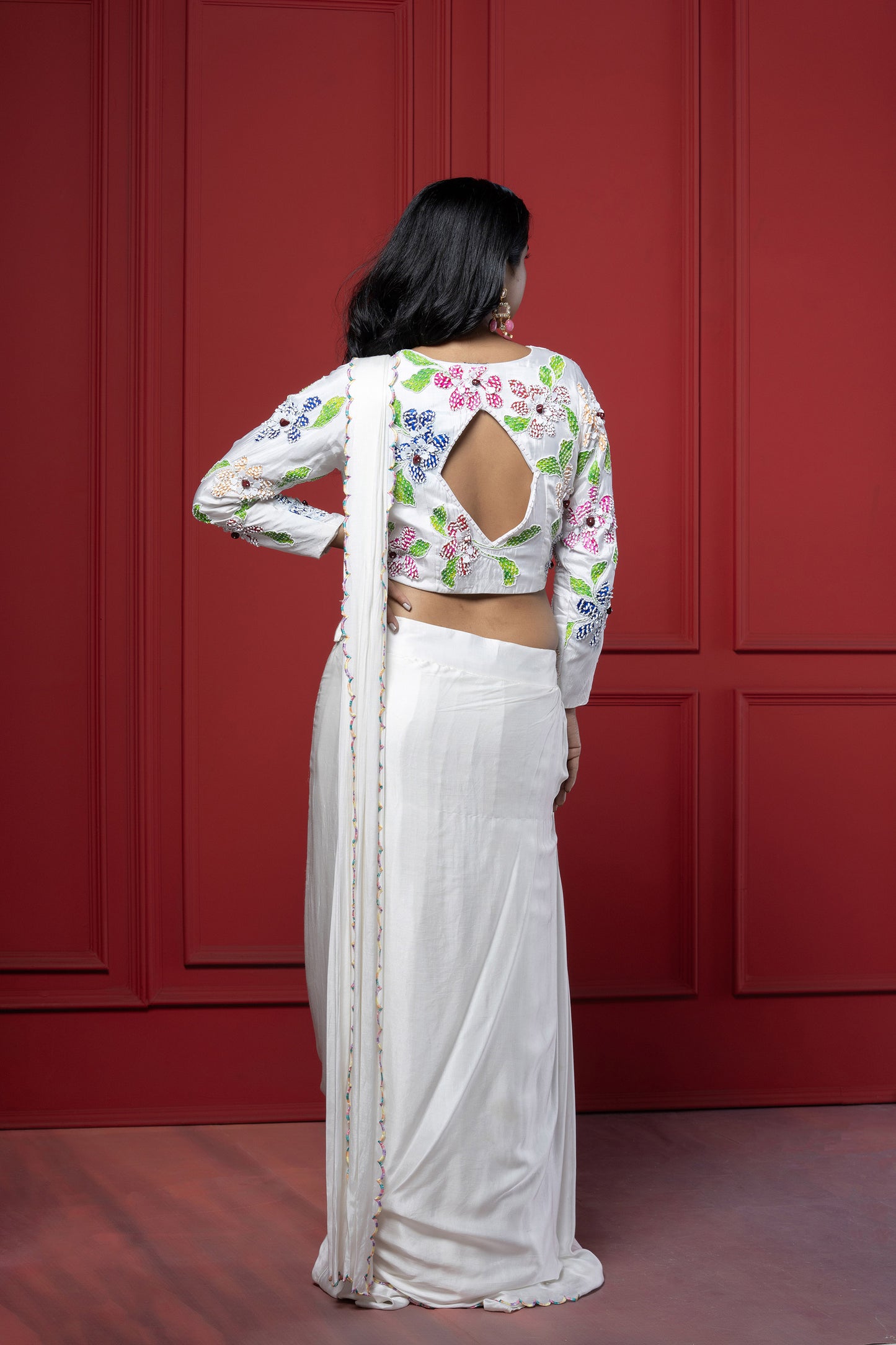 White Upada Silk Hand-Painted Saree