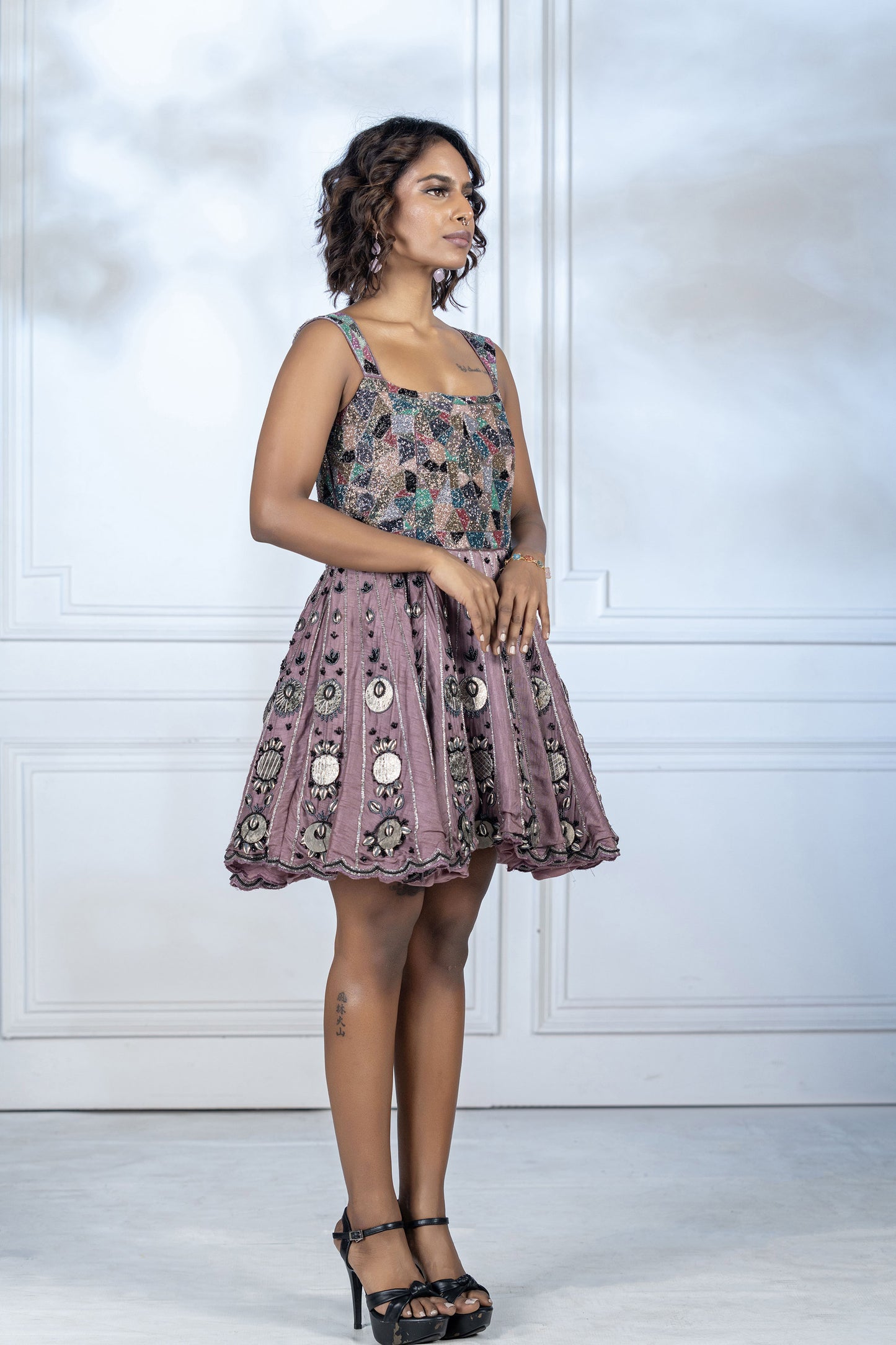 Muave Purple Boho Style Dola Silk Frock