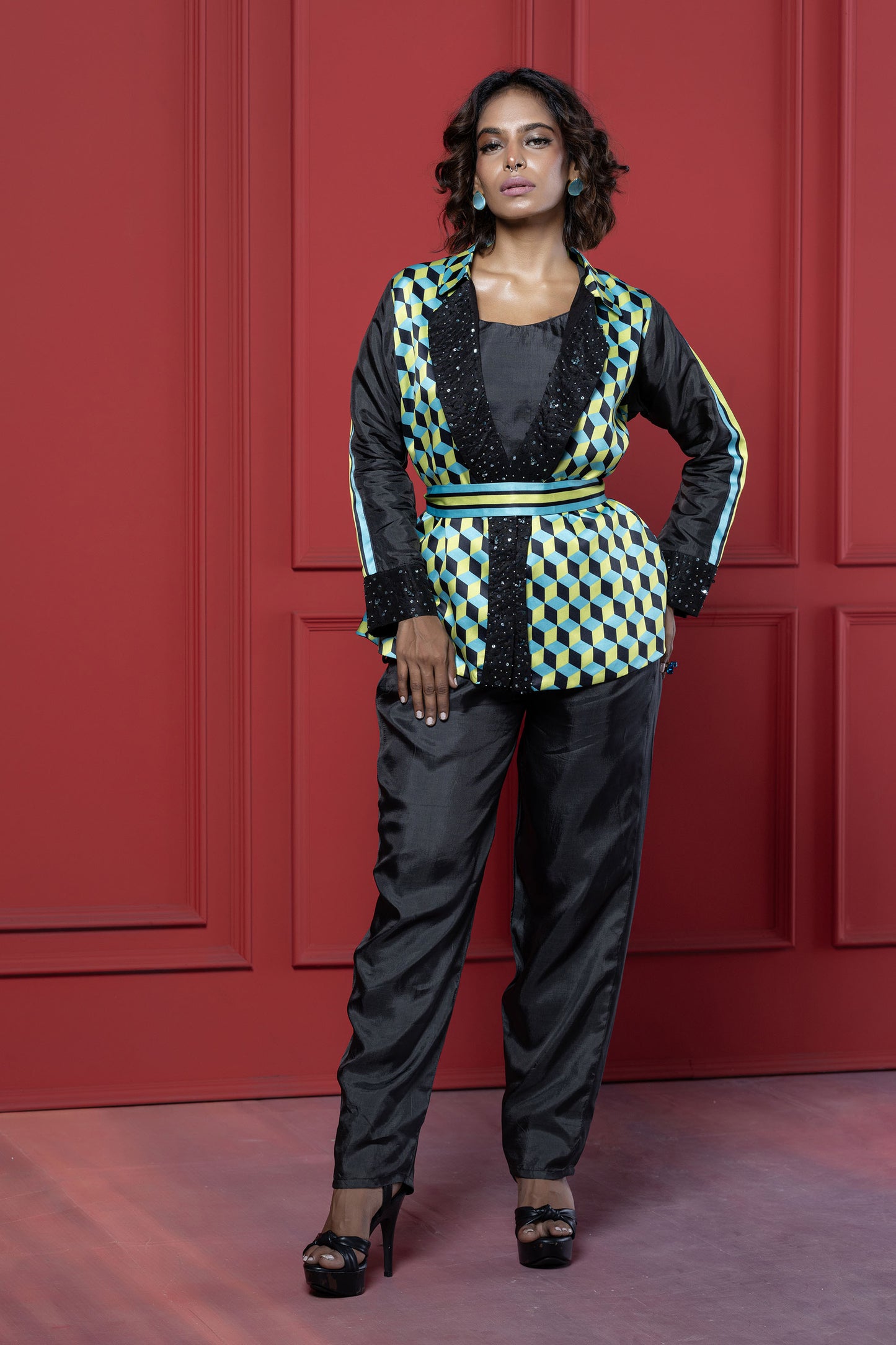 Black Geometric Pant Set