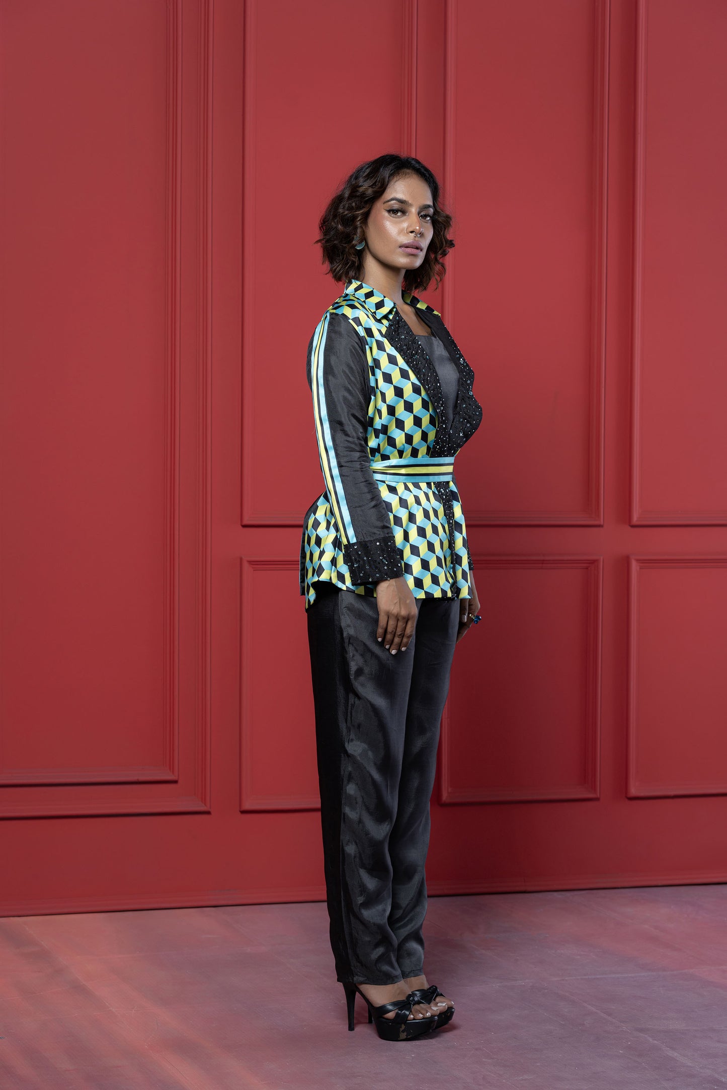 Black Geometric Pant Set