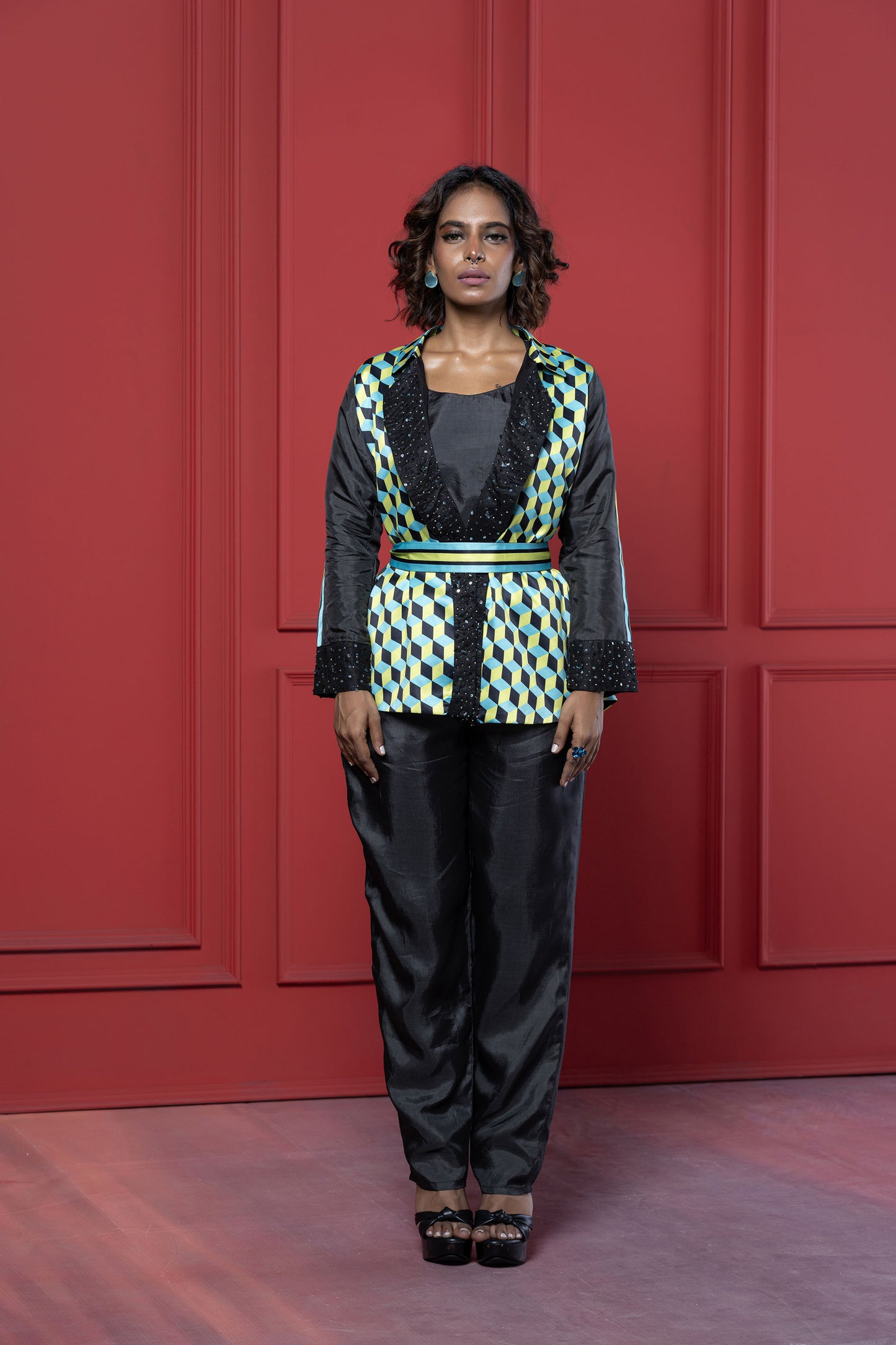 Black Geometric Pant Set