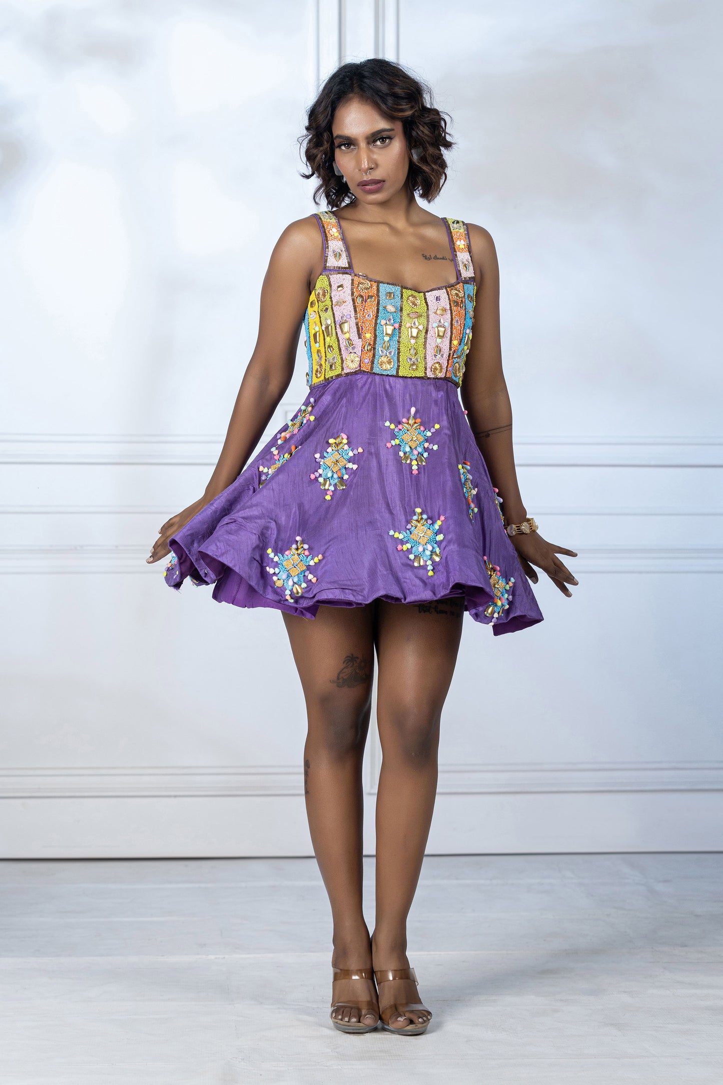 Purple Dola Silk Embellished Frock
