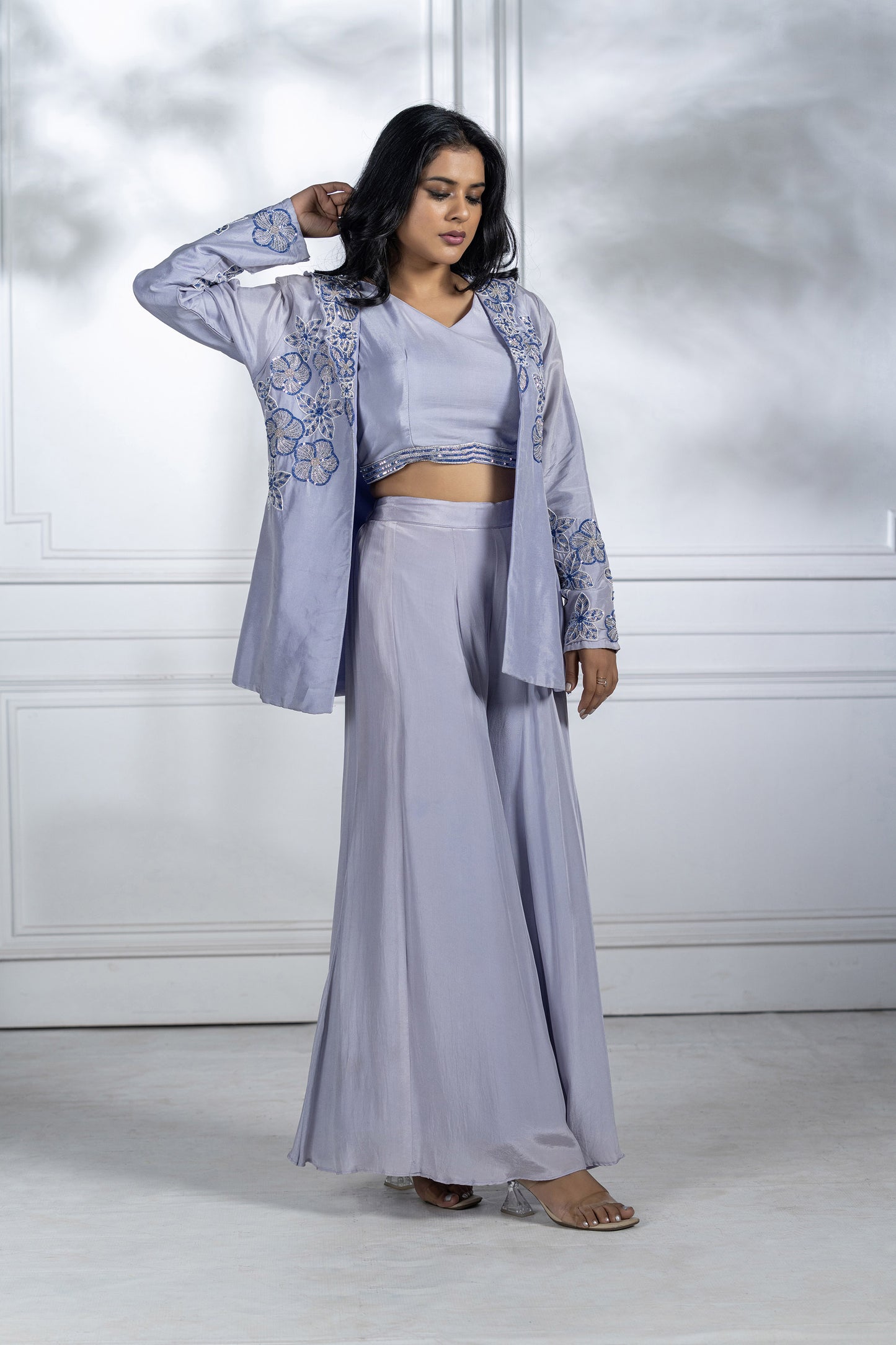 Lilac Upada Silk Blazer Set