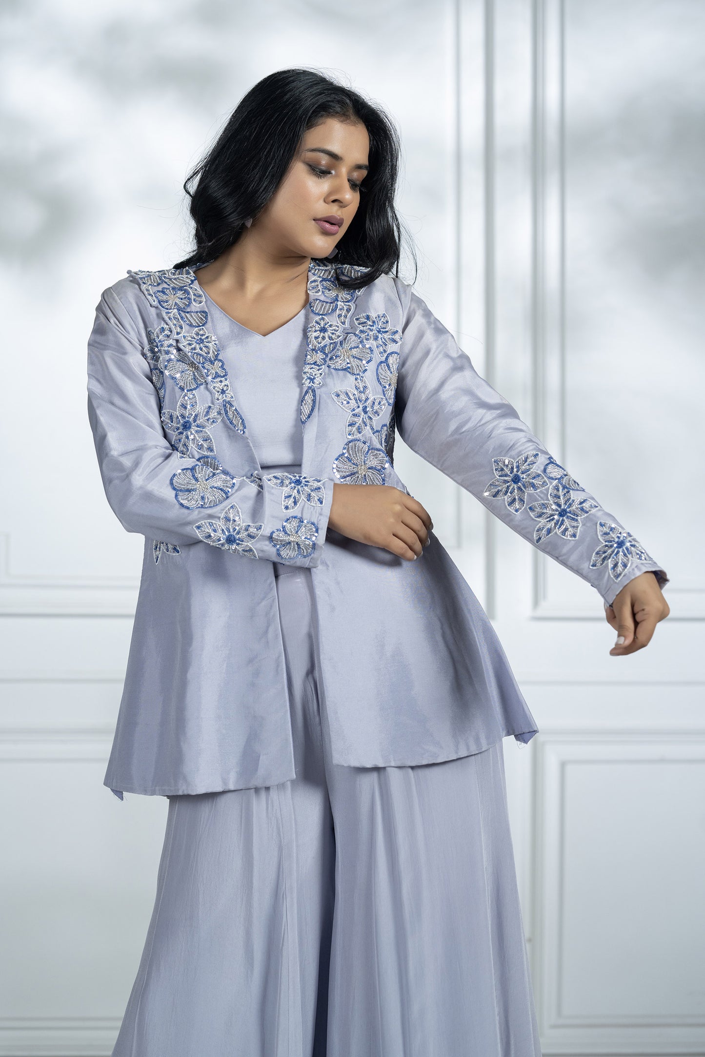 Lilac Upada Silk Blazer Set