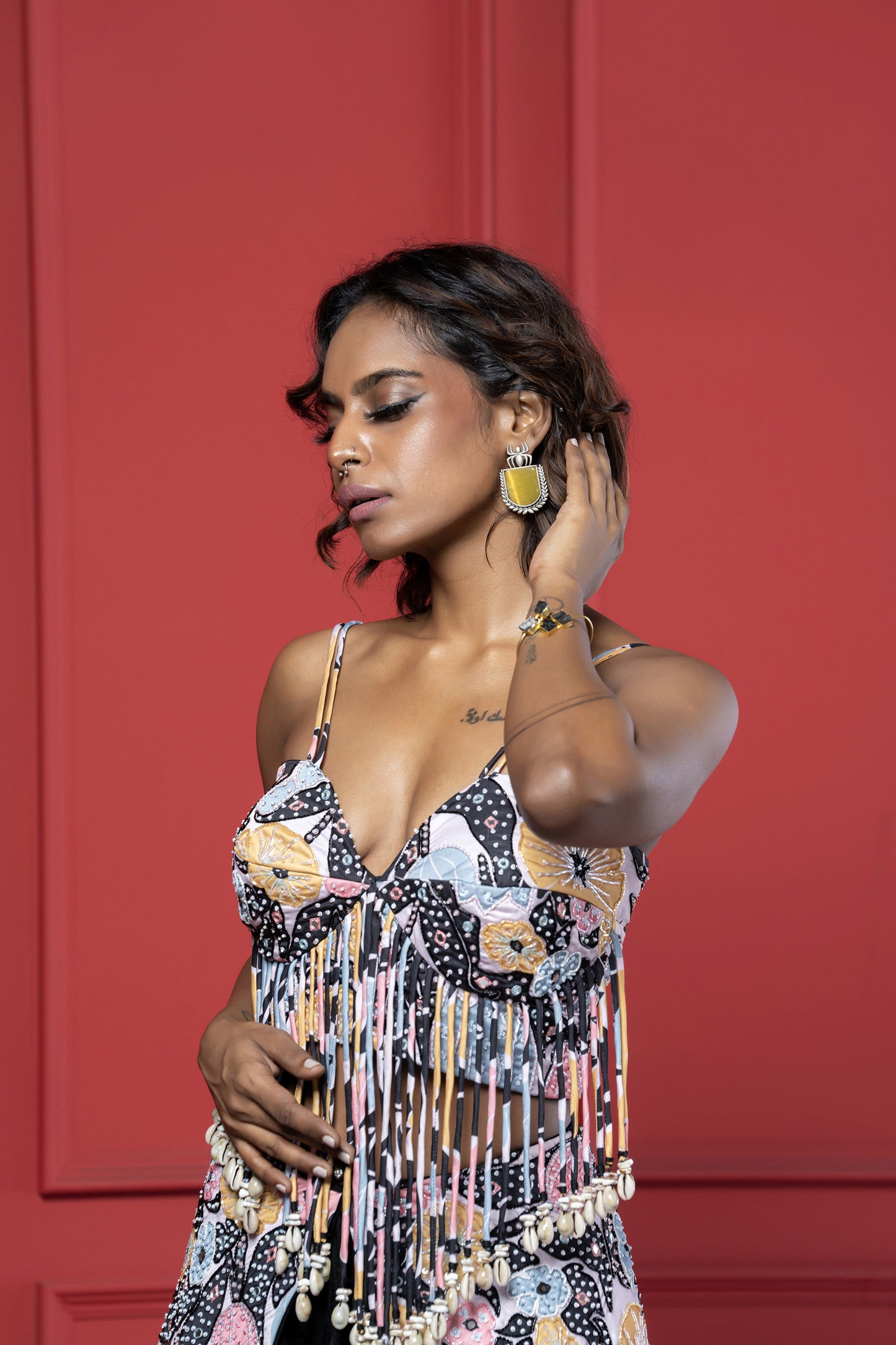 Black Psuede Printed-Indo western Dhoti Set